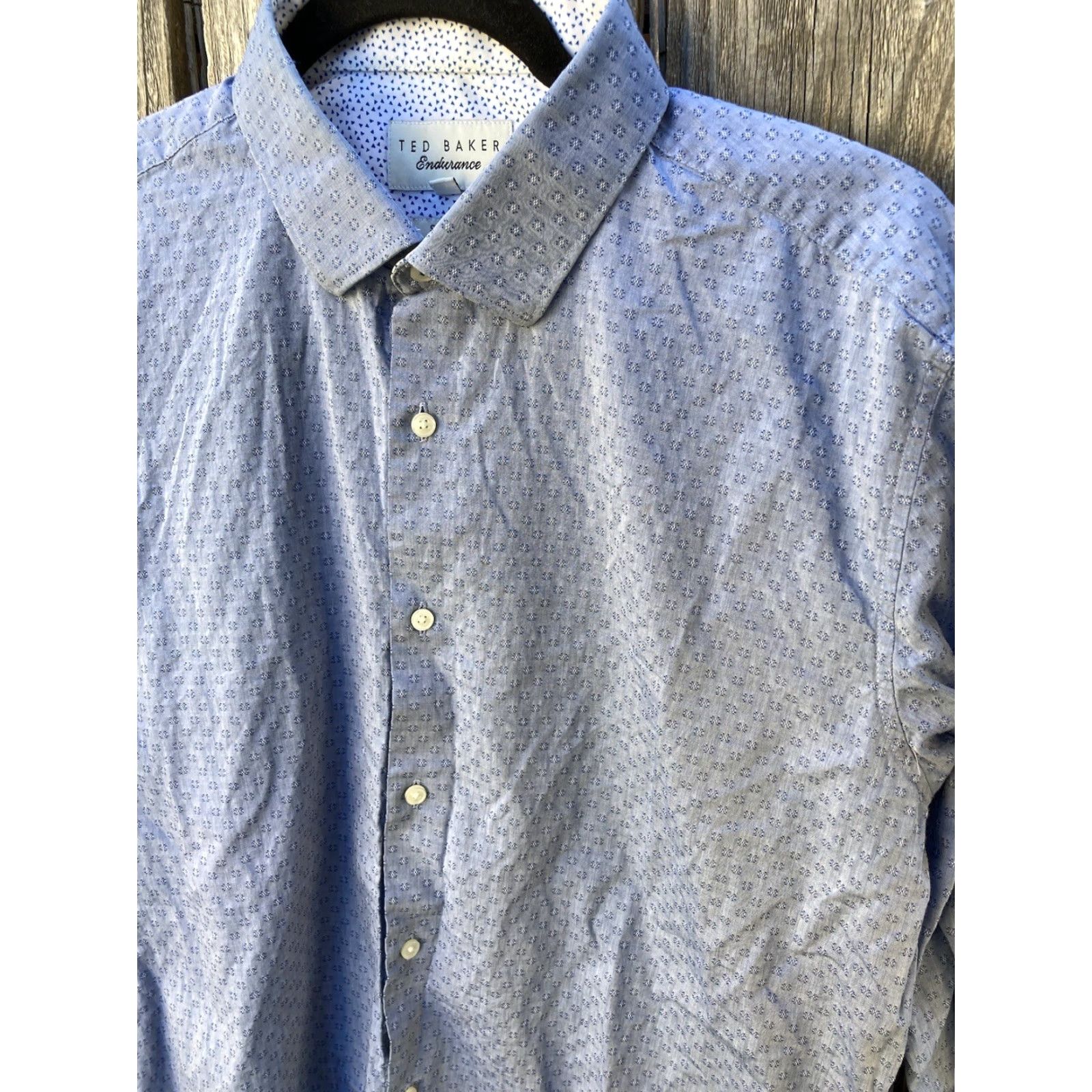 Ted Baker Ted Baker Button-Down Shirt Geometric Blue 16.5 Mens Regular Pocket Logo Embroidered Cotton Blend Endurance Size US XL / EU 56 / 4 - 3 Thumbnail