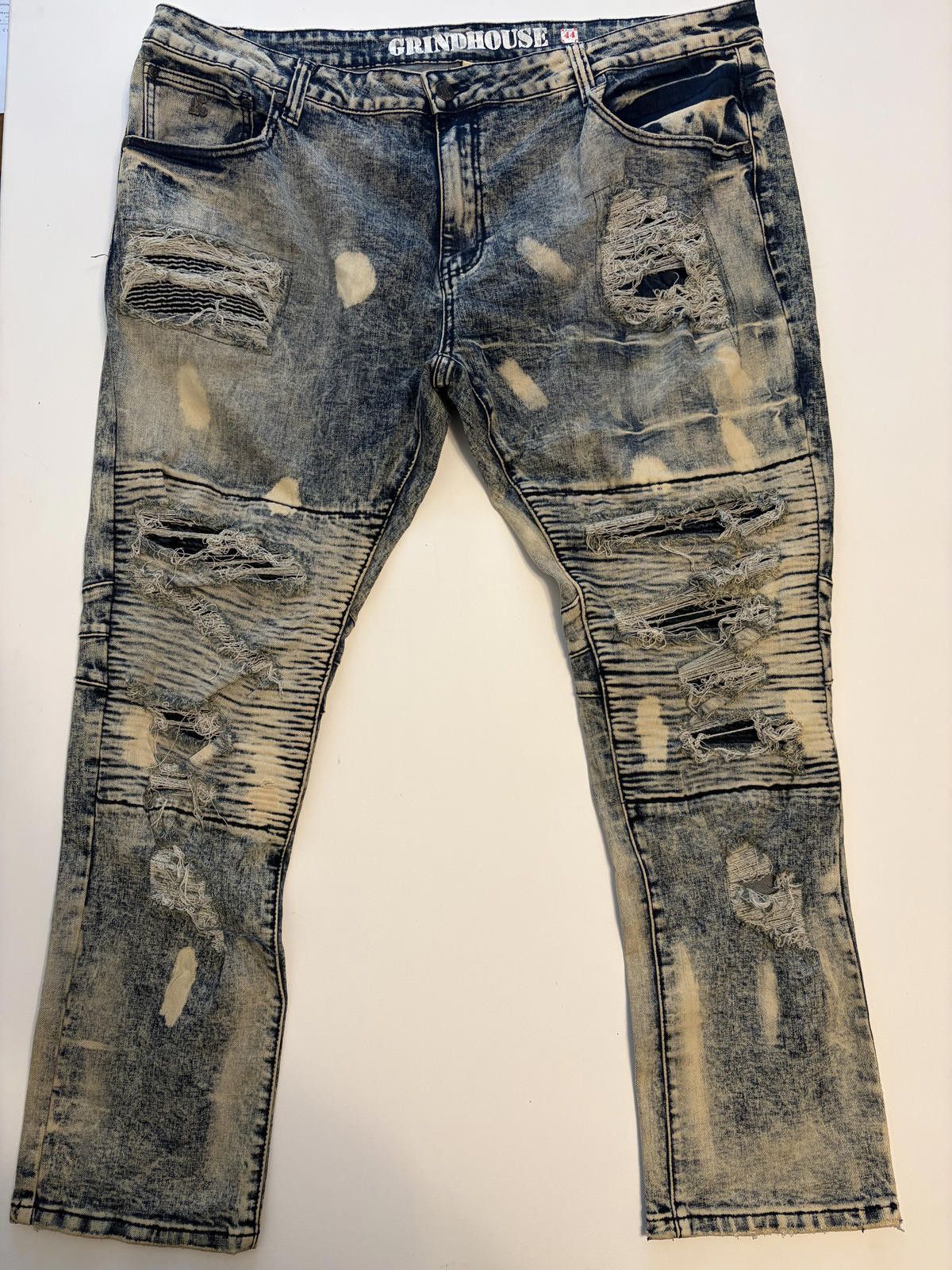 Other Grindhouse Men's Distress Acid Wash Biker Jeans (Size 44x32) Size US 44 / EU 60 - 1 Thumbnail