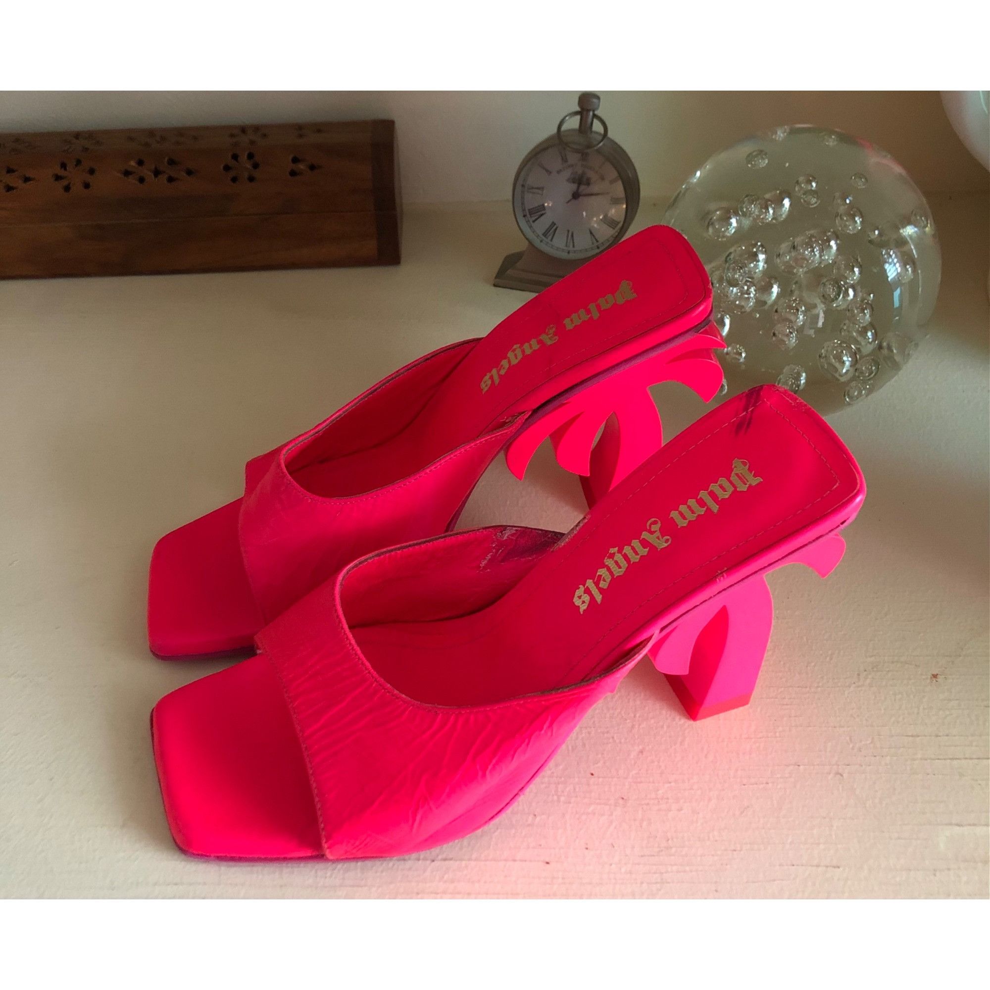 Palm Angels Women's Palm Angels Mule FUCHSIA Neon Pink Palm Tree Heel Si Size US 6.5 / IT 36.5 - 9 Thumbnail