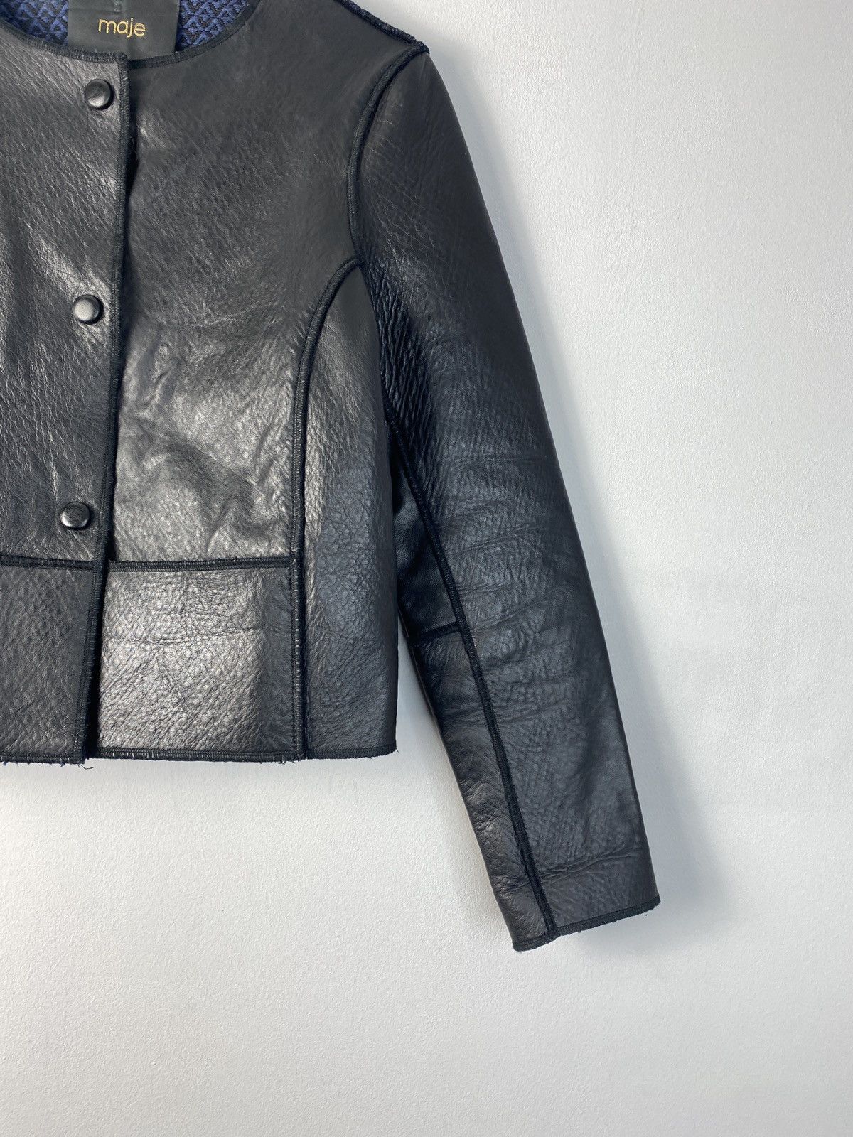 Maje Bibiane Textured Lamb Leather Bonded Blouson Jacket