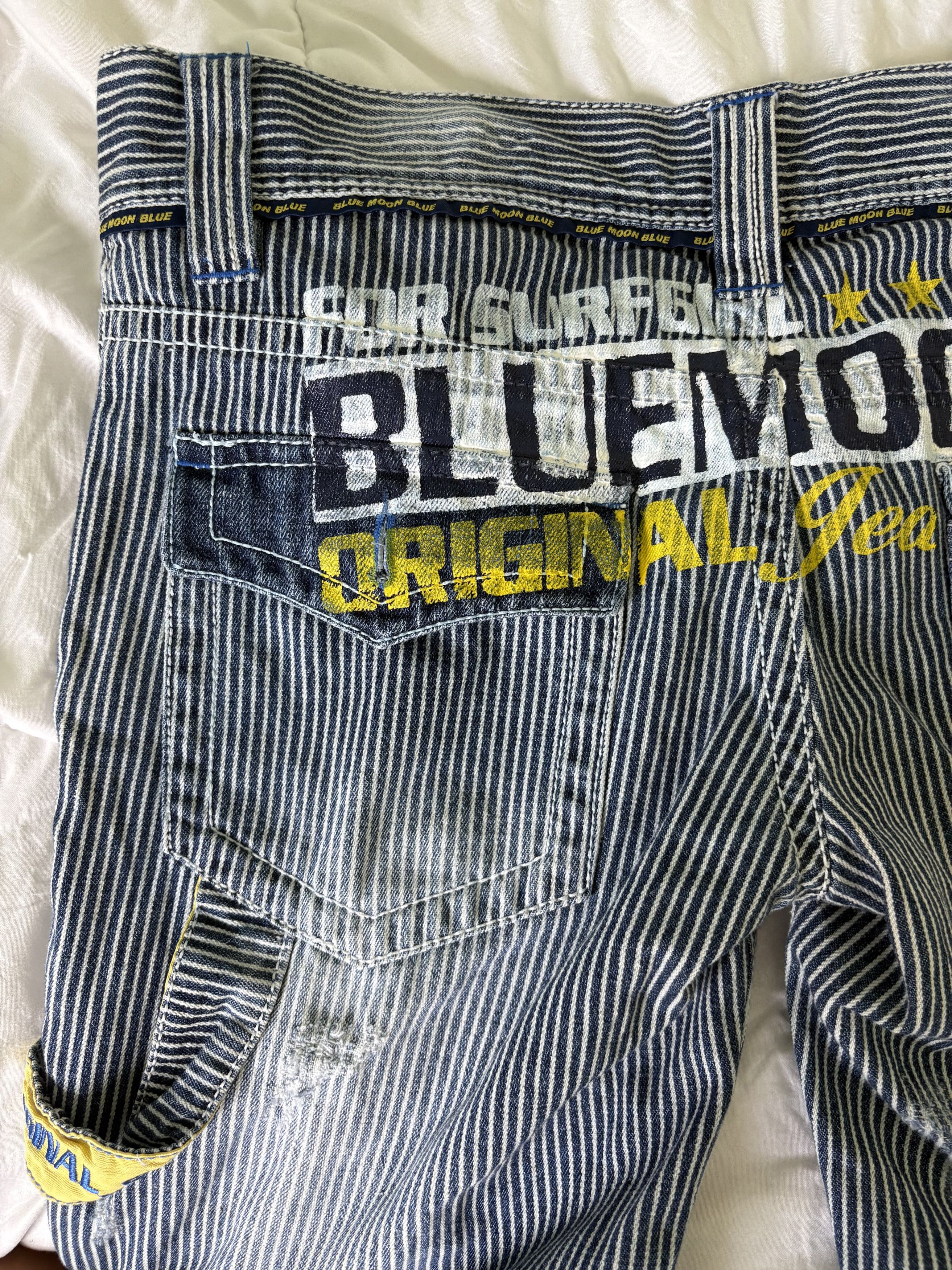 Japanese Brand Blue Moon surf jeans, Blue hickory stripe distressed denim Size US 28 / EU 44 - 3 Thumbnail