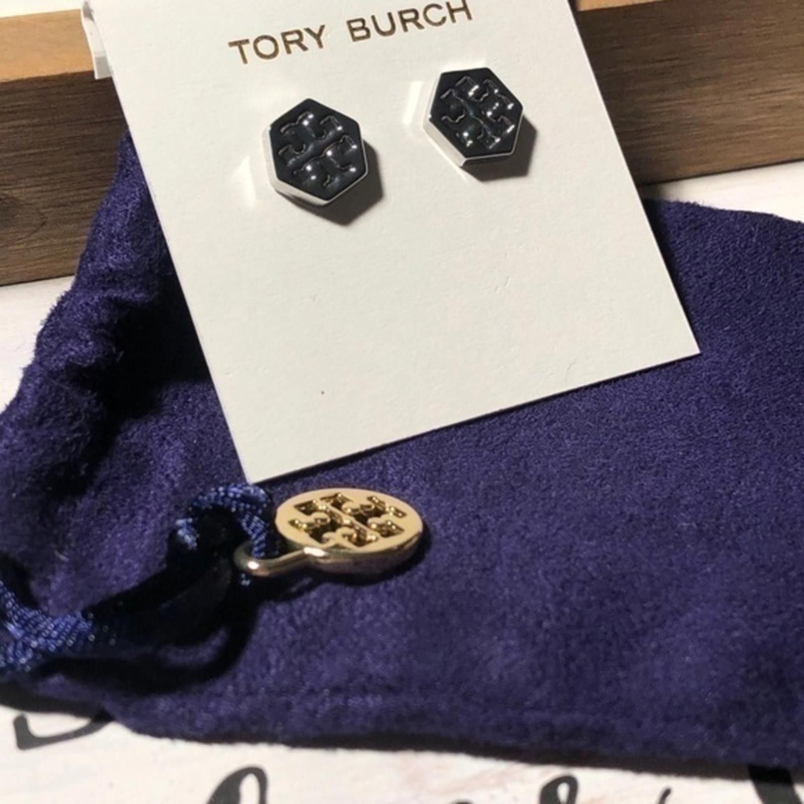 Designer Tory Burch Hexagon Stud Earrings - Elegant Silver Design Size ONE SIZE - 5 Thumbnail