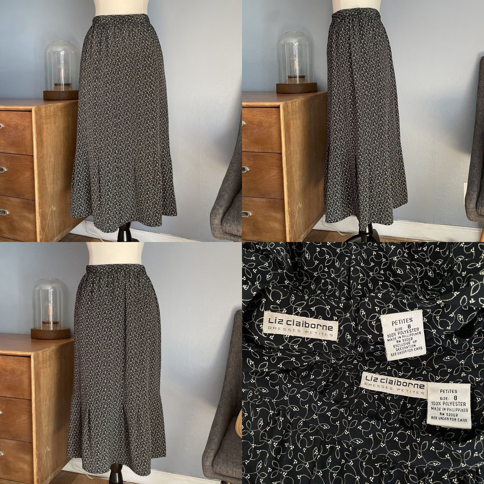 Liz Claiborne VINTAGE Liz Claiborne Blouse & Skirt Set Womens 2 Piece 8 Black Cream 80s Secretary Career Size M / US 6-8 / IT 42-44 - 8 Thumbnail