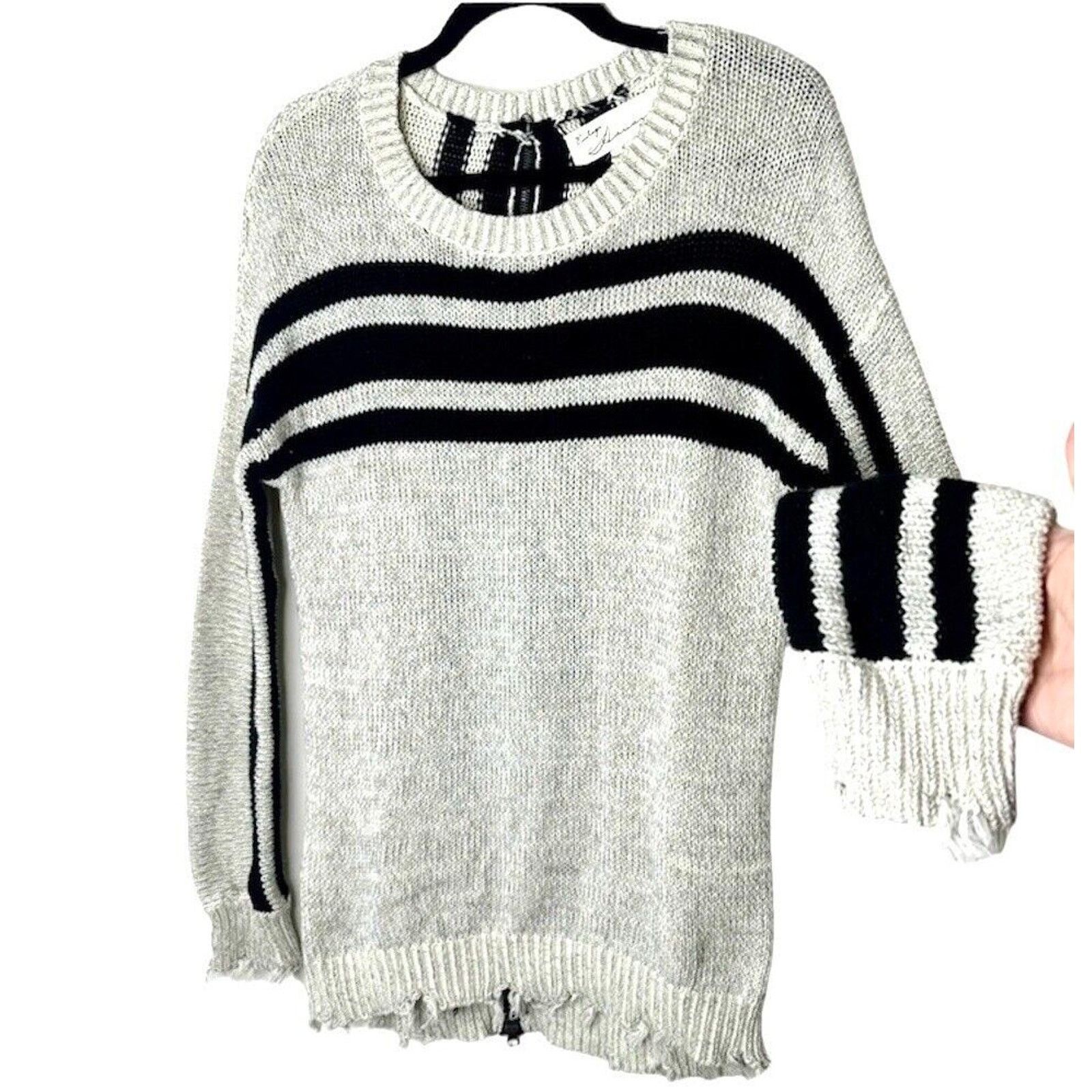 Vintage Havana Havana Gray Black Stripe Distressed Sweater Zip Back SM Size S / US 4 / IT 40 - 1 Thumbnail