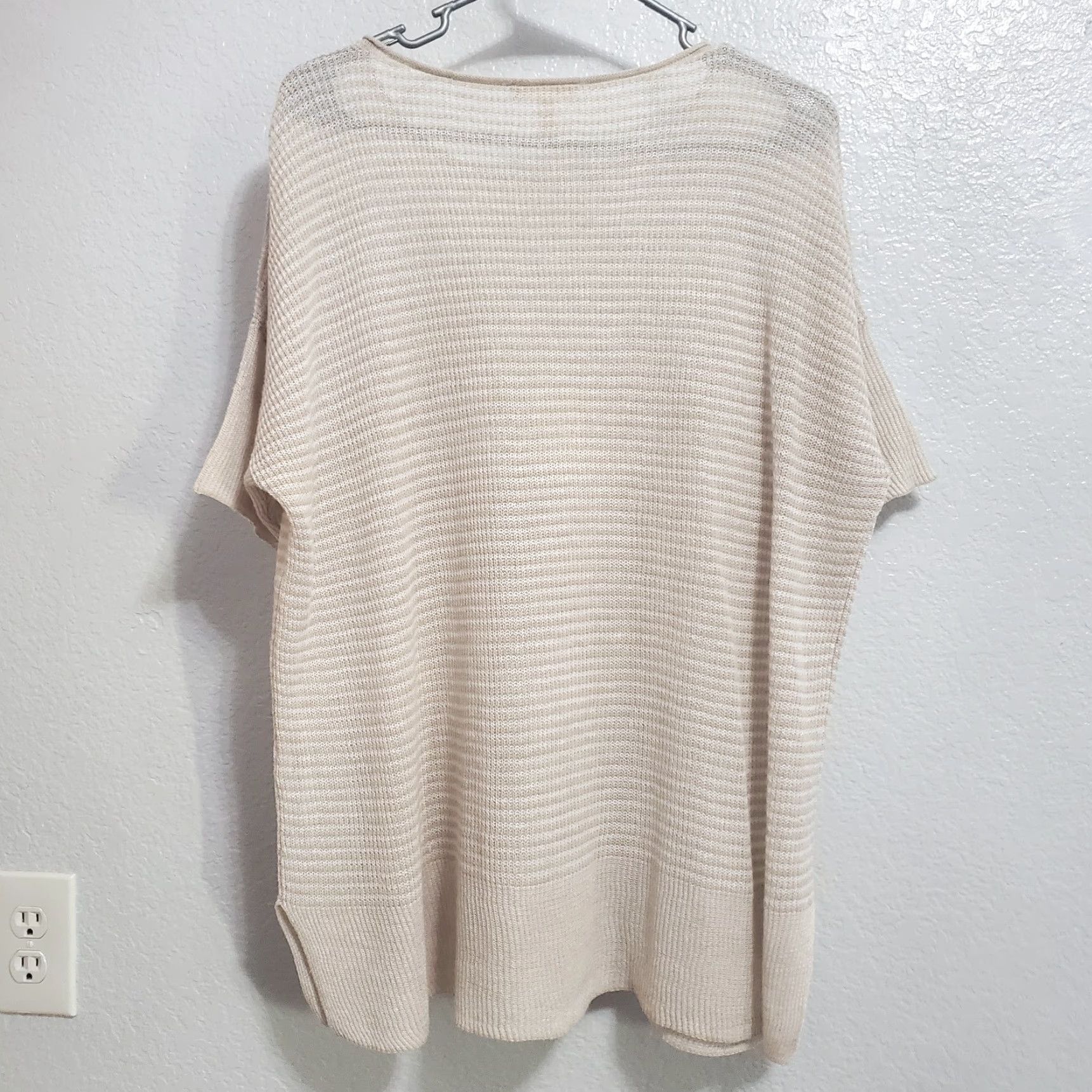 Eileen Fisher VINTAGE Eileen Fisher Top Women M Tan White Striped Knit Linen Beachy FLAW Size M / US 6-8 / IT 42-44 - 3 Thumbnail