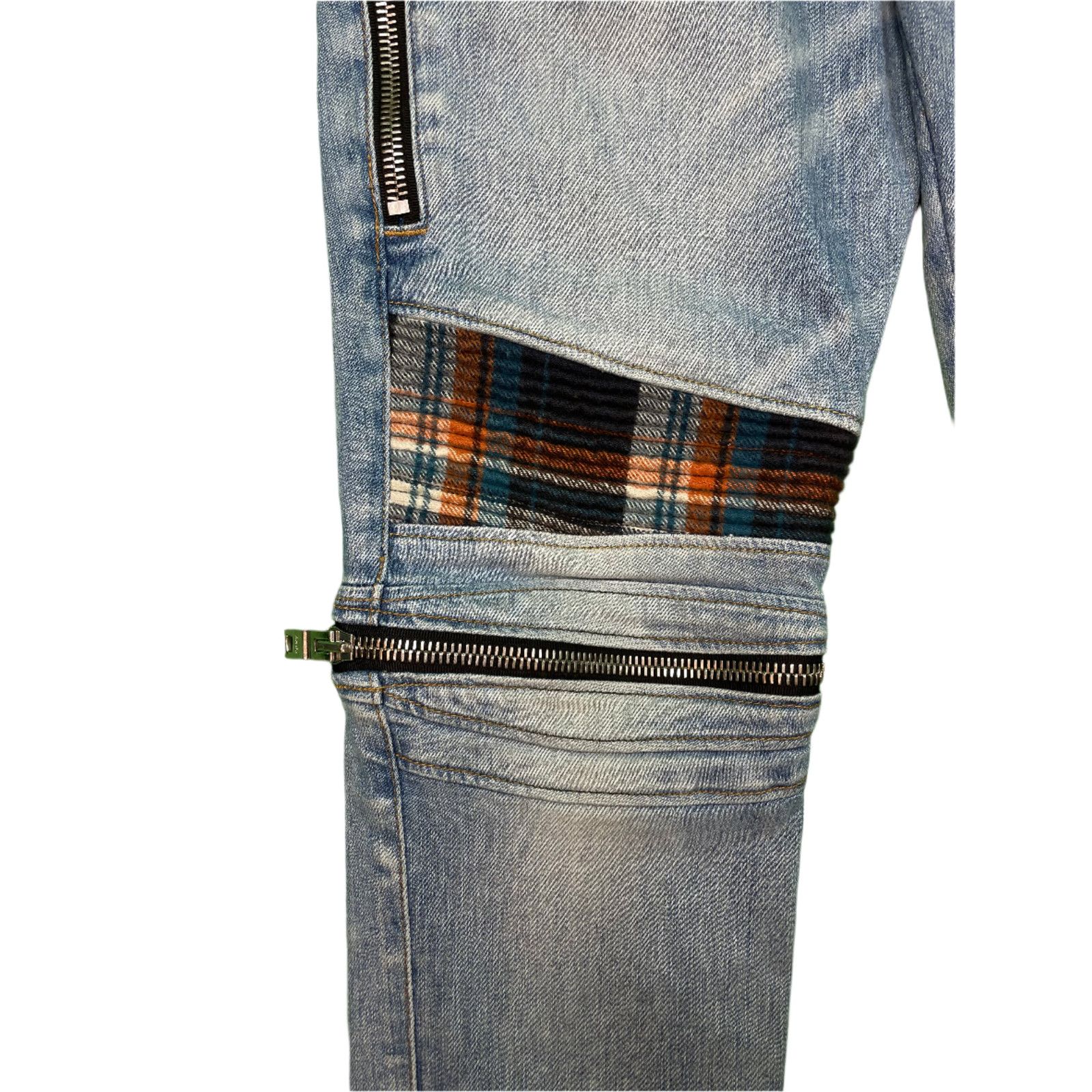 Amiri Amiri MX2 Blue & Orange Plaid Patch Light Wash Blue Jeans Size US 34 / EU 50 - 2 Thumbnail
