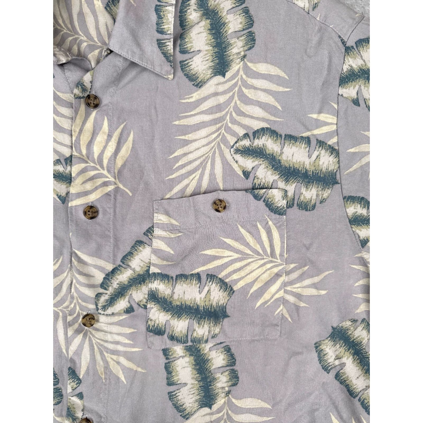 Vintage Puritan Shirt Men Medium Gray Floral Leaf Hawaiian 100% Rayon Short Sleeve Button-Up Size US M / EU 48-50 / 2 - 6 Thumbnail