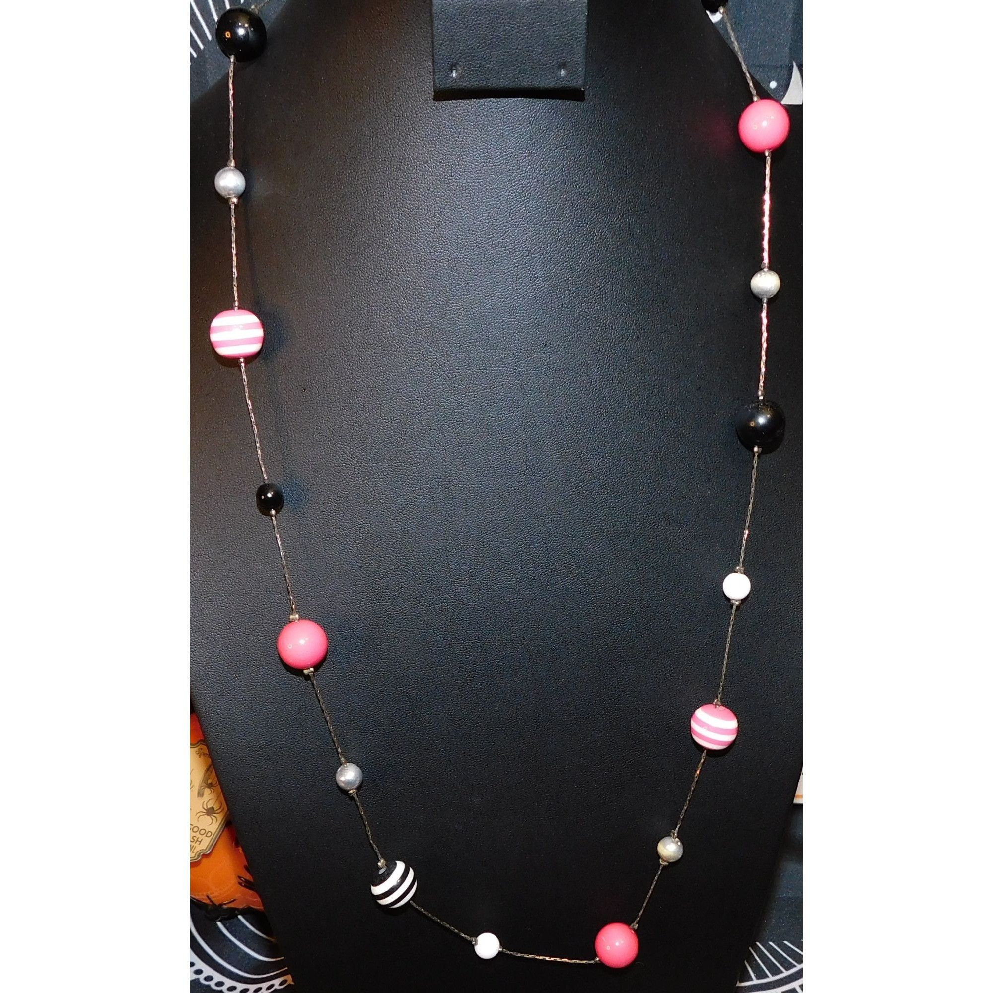 Other Pastel Goth Bubblegum Pink And Black Stripe Station Necklace Size ONE SIZE - 1 Thumbnail
