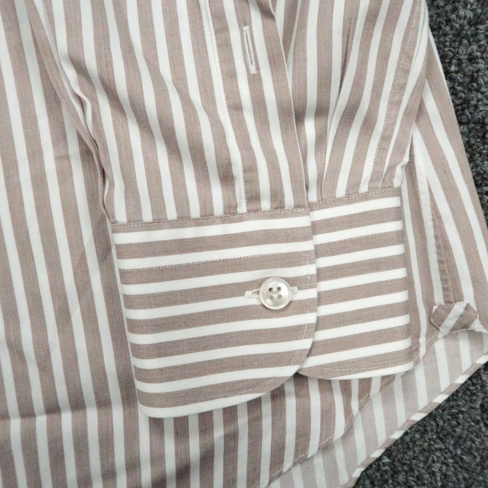 Brioni Brioni Shirt Men XL 17.5 Brown White Striped Long Sleeve Button Up Dress Shirt Vintage: No Size US XL / EU 56 / 4 - 6 Thumbnail