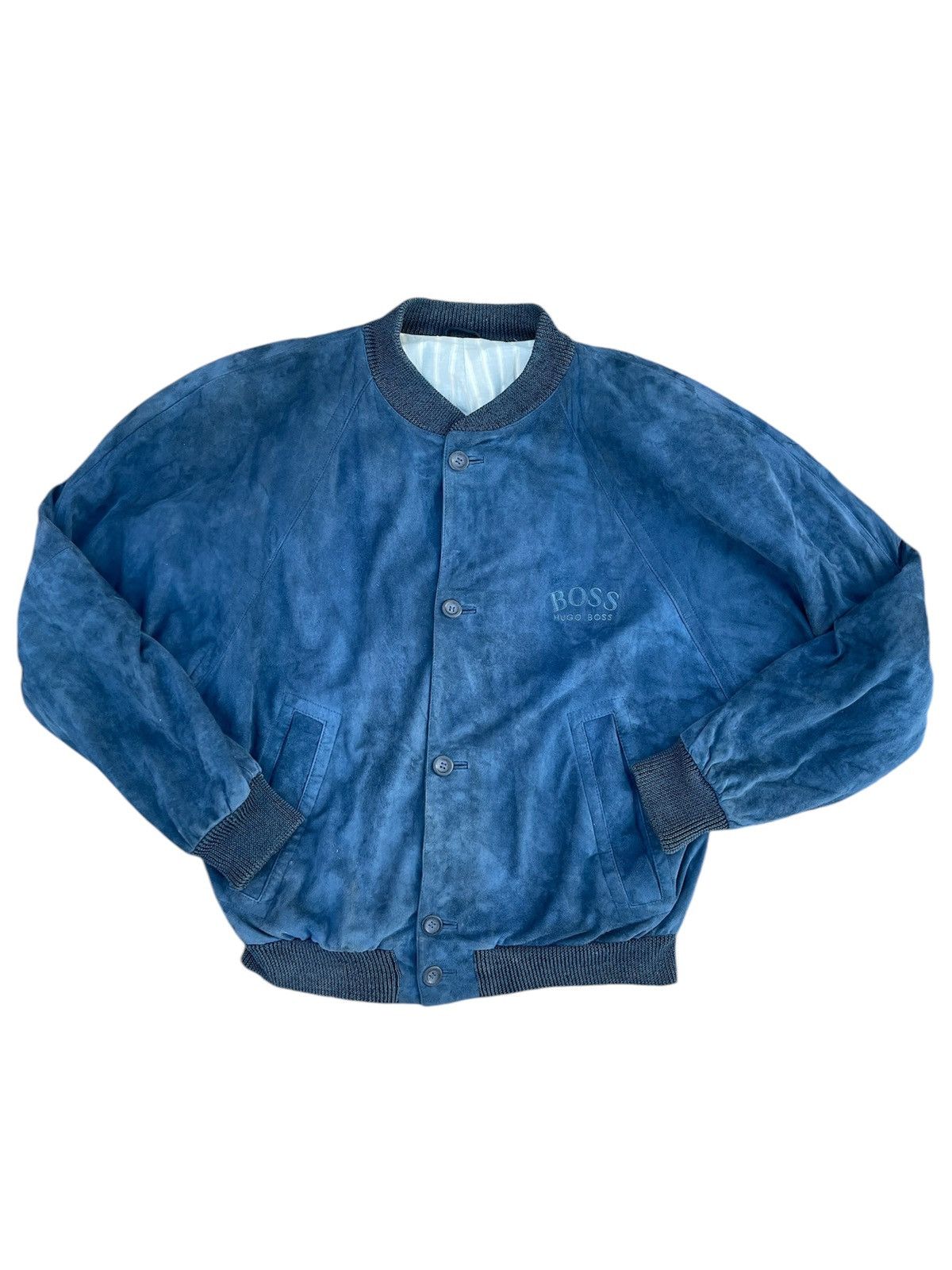 Hugo Boss × Vintage 90’s Boss Luxury navy suede bomber jacket vintage leather Size US L / EU 52-54 / 3 - 1 Thumbnail