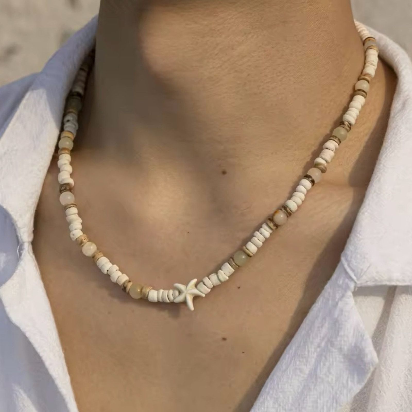 Other Coconut-husk Wood Beads Starfish Choker Necklace for Men Size ONE SIZE - 1 Thumbnail