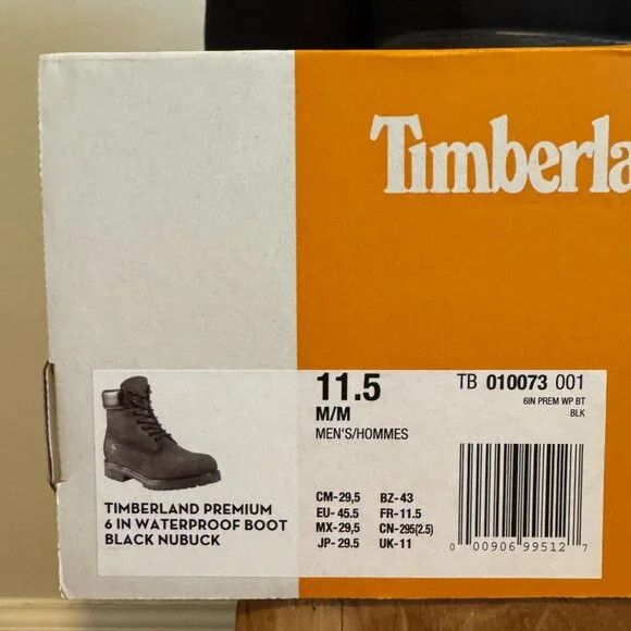 Timberland NWOT Premium 6" Waterproof Boot Black Nubuck Size US 11.5 / EU 44-45 - 6 Thumbnail