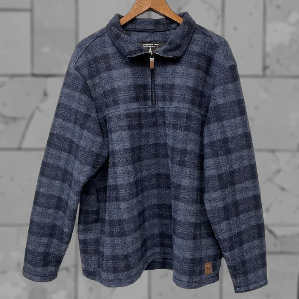 Vintage John Wayne Stock & Supply Blue Plaid Jacket Mens XL Half-Zip Windbreaker Size US XL / EU 56 / 4 - 1 Thumbnail