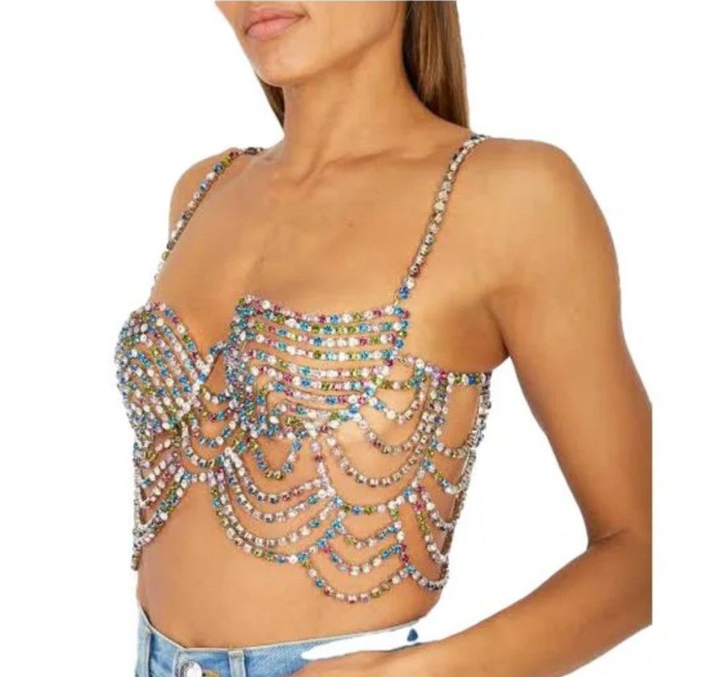 Area NYC AREA Silver ONE SIZE Crystal-embellished crop top Size ONE SIZE - 6 Thumbnail