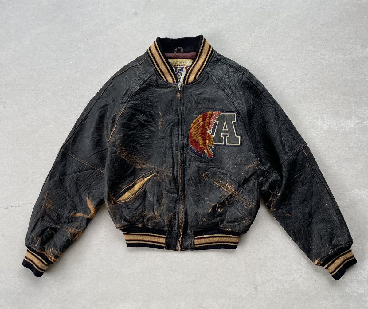 Avirex 🔥VINTAGE AVIREX TOMAHAWKS INDIAN LOGO LEATHER VARSITY JACKET Size US S / EU 44-46 / 1 - 7 Thumbnail