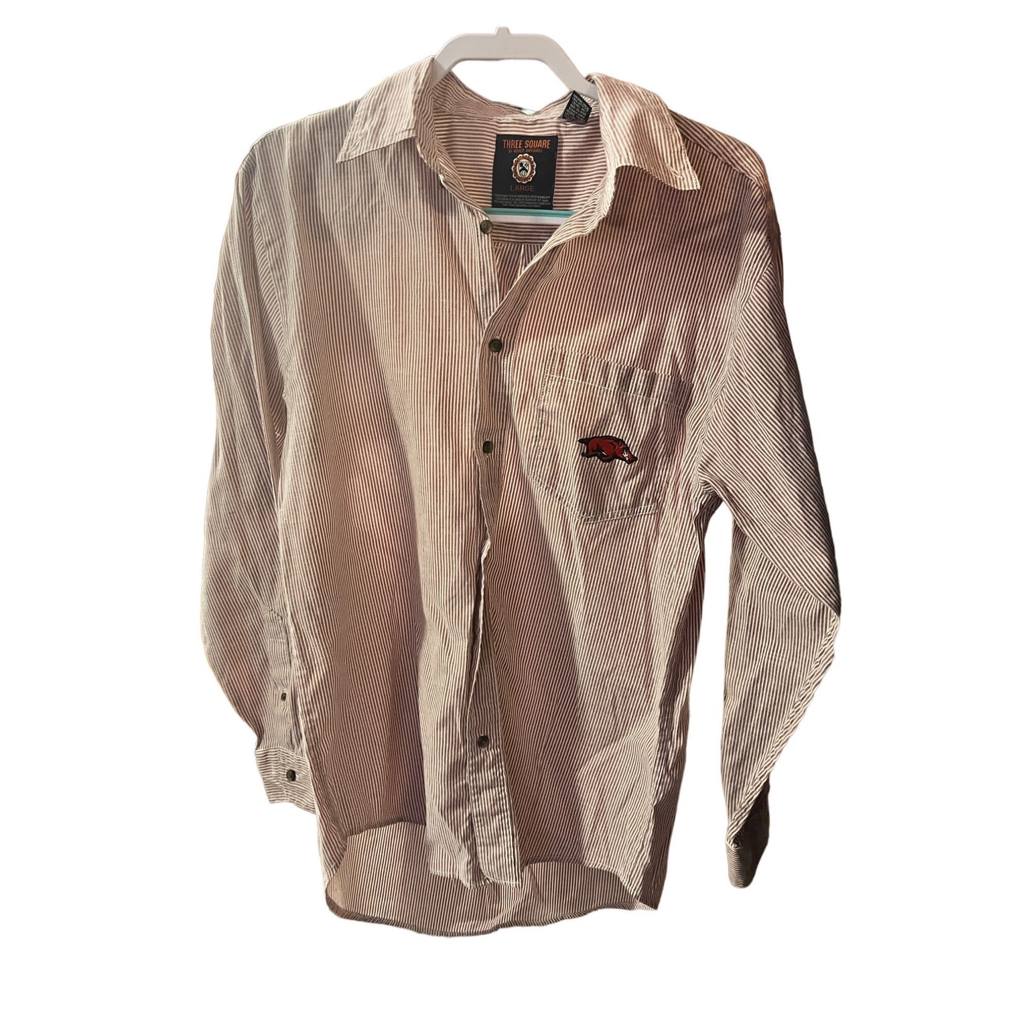 image of Three Square Razorbacks Long Sleeve Button Up Shirt Size L, Men's