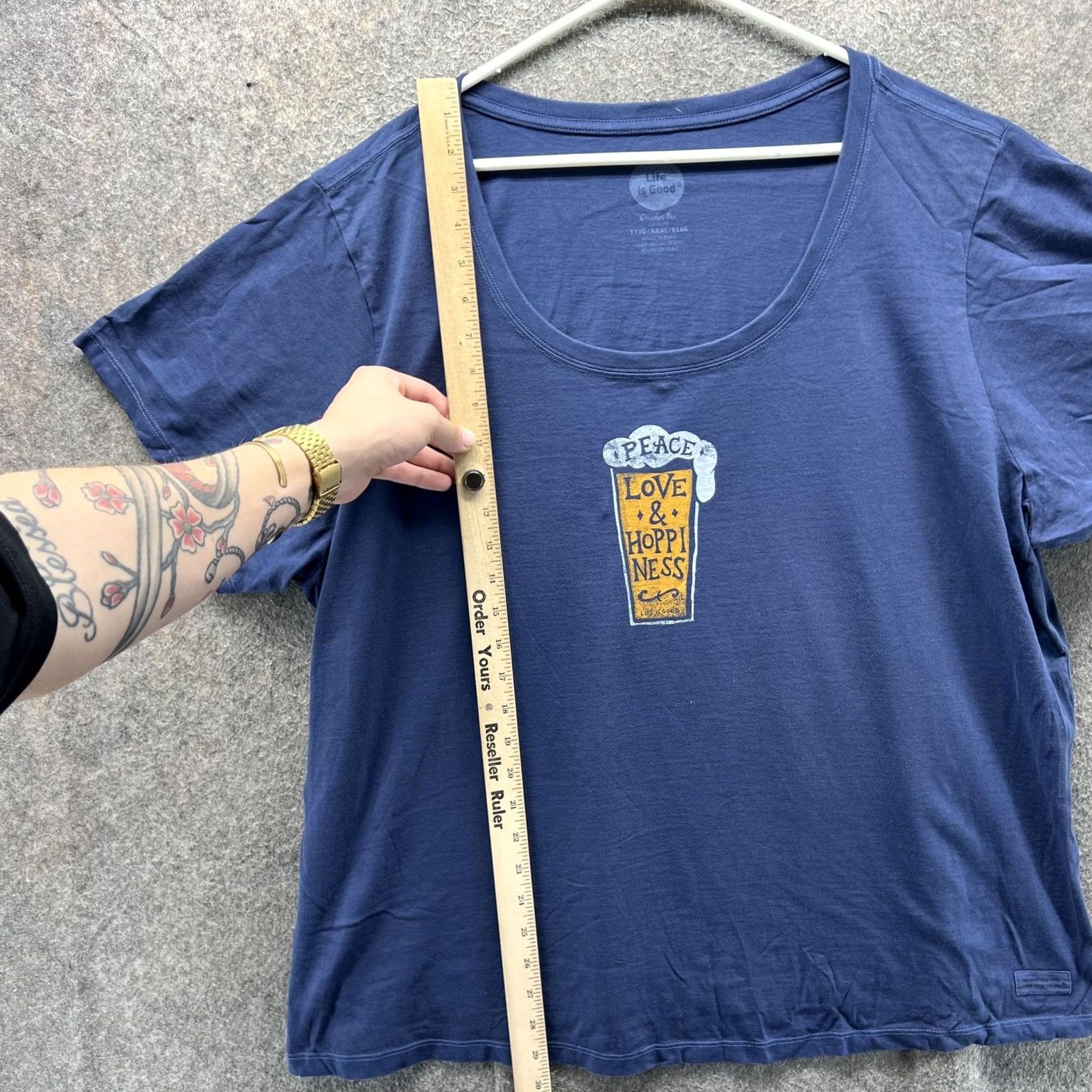 Life is Good VINTAGE Life is Good Crusher Shirt Tee Womens 3XL Blue Peace Love & Hoppiness Beer Size XXL / US 16-18 / IT 52-54 - 5 Thumbnail