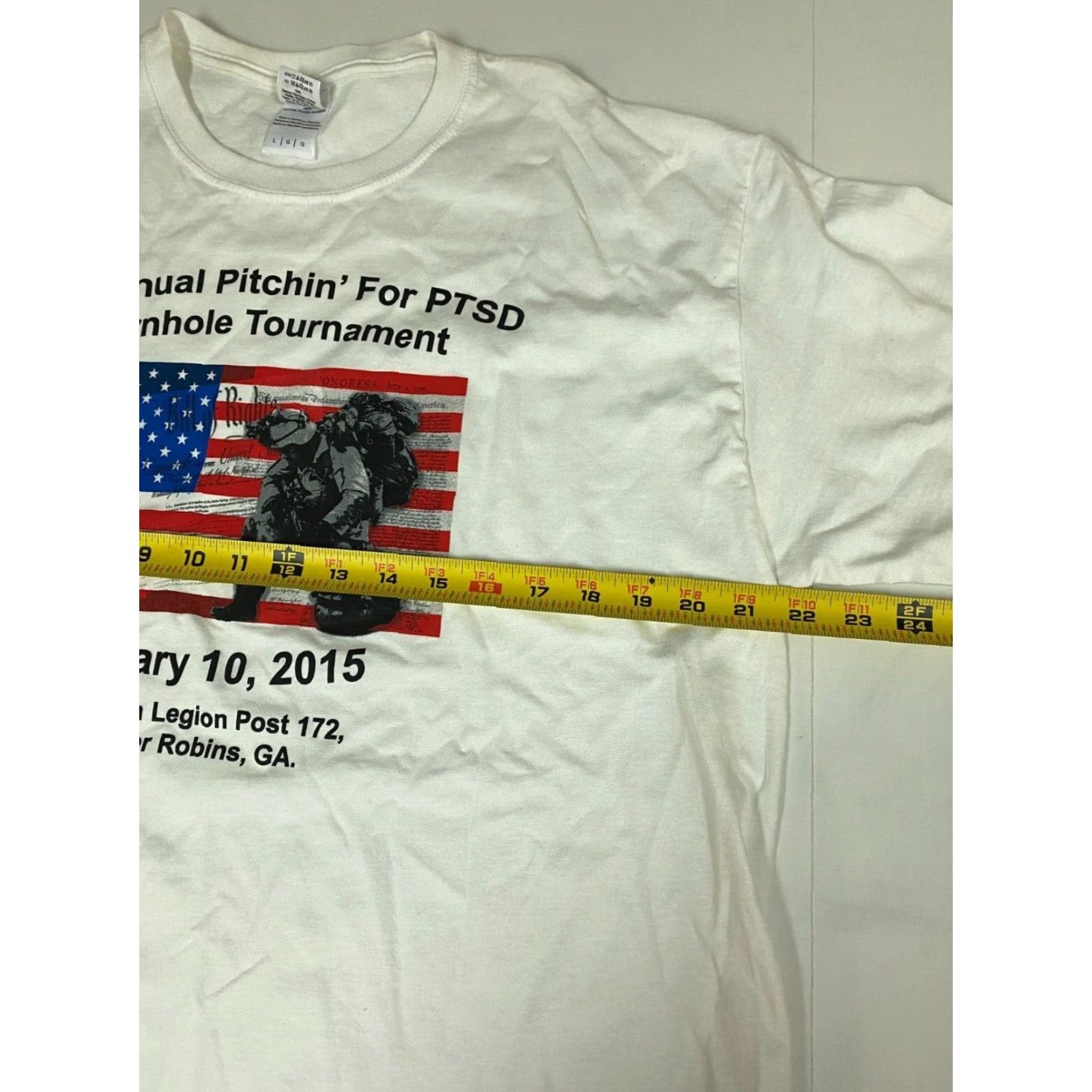 Gildan Gildan Mens T-Shirt Cornhole Tournament White Large Short Sleeve Crew Neck Logo Stretch Classic PTSD Twin Forks Boys? Size US L / EU 52-54 / 3 - 5 Thumbnail