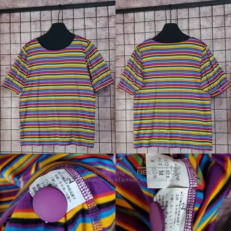 Yves Saint Laurent YSL Purple Striped Cotton Short-Sleeve T-Shirt . Size M / US 6-8 / IT 42-44 - 2 Thumbnail