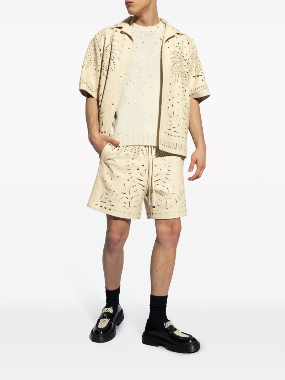 Amiri o1s1wg110525 Perforated Leather Shirt in Beige Size US L / EU 52-54 / 3 - 2 Thumbnail