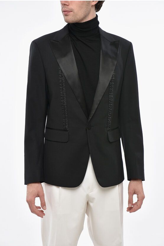 Virgin Wool Blend LONDON Tuxedo Blazer with Corset
