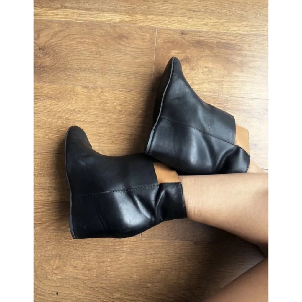 MM6 MM6 Maison Martin Margiela - Black/Beige Leather Wedge Boots Size US 8 / IT 38 - 9 Thumbnail