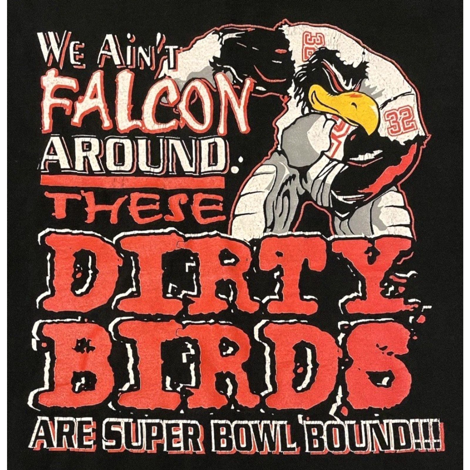 Vintage VINTAGE Atlanta Falcons We Ain’t Falcon Around Faded Super Bowl Shirt XL Black Mens T-Shirt All Over Print 90s Football Joke Swag Size US XL / EU 56 / 4 - 3 Thumbnail