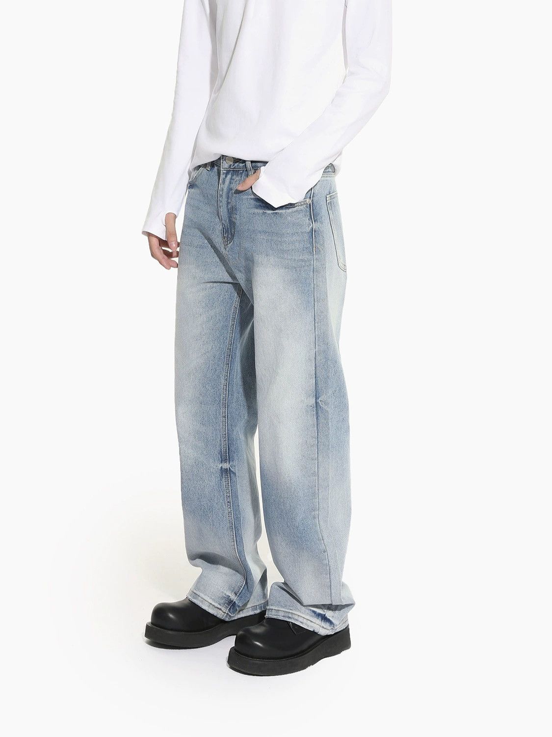 Jean Japanese retro distressed straight wide-leg washed jeans Size US 32 / EU 48 - 4 Thumbnail
