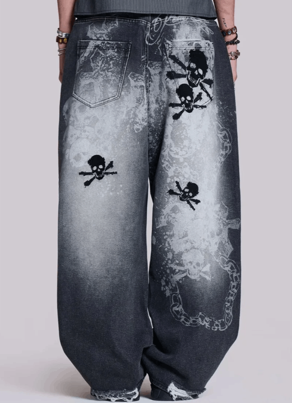Japanese Brand Oversized Skull Offset Loose Jeans Size US 30 / EU 46 - 2 Thumbnail