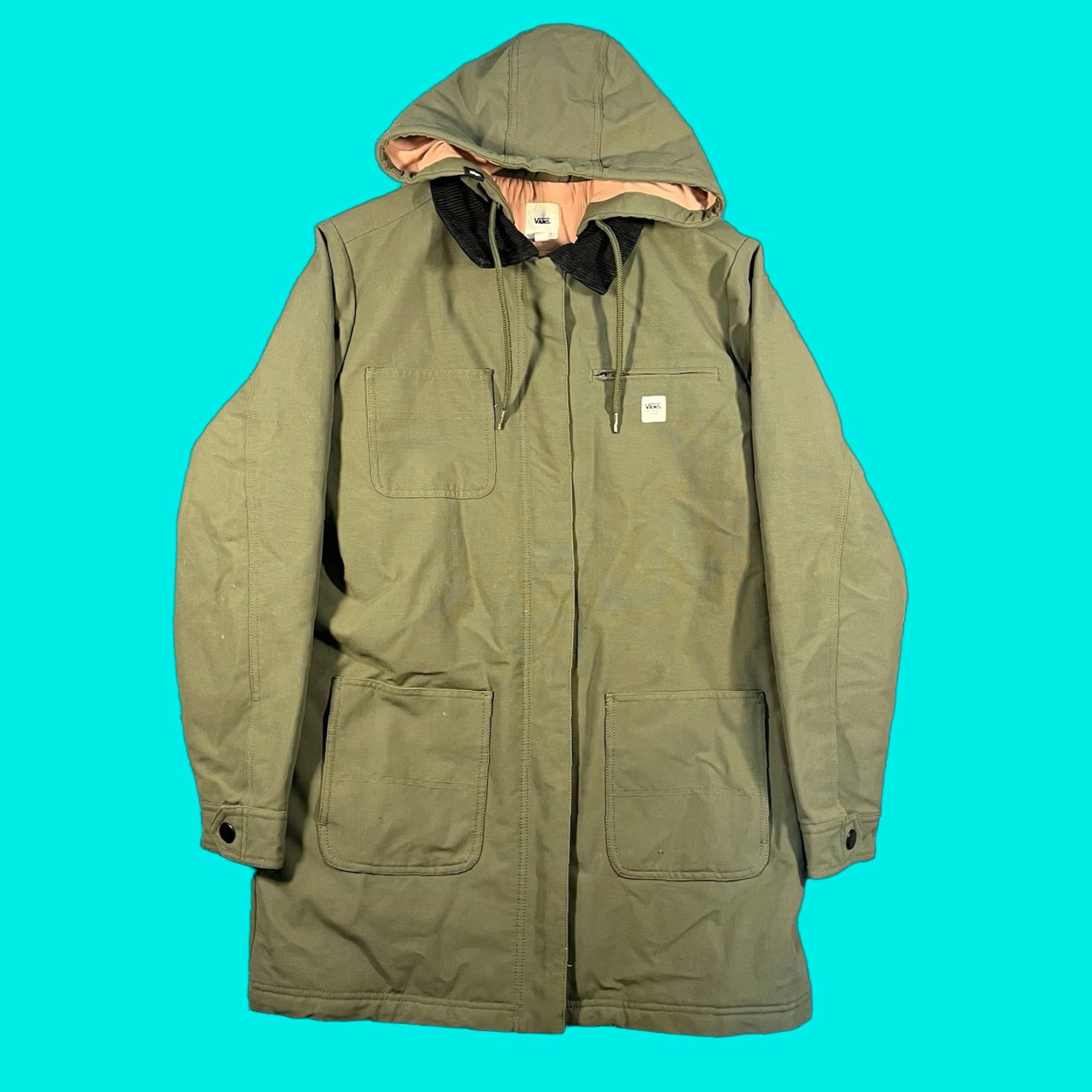 Vans VANS Women’s Drill Chore Long Coat Corduroy Collar Hooded Jacket M Green Jacket Women Military Oxford Long Hooded Corduroy Long Coat Size M / US 6-8 / IT 42-44 - 1 Thumbnail