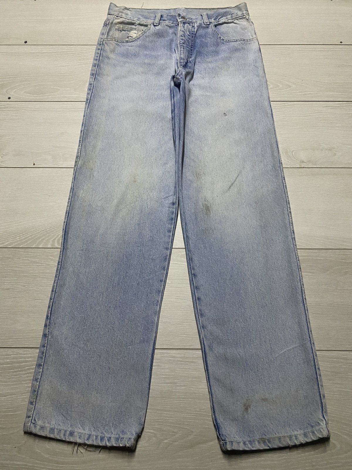 Kiwi Vintage Kiwitex Light Wash Distressed Taperred Leg Jeans Size US 30 / EU 46 - 1 Thumbnail