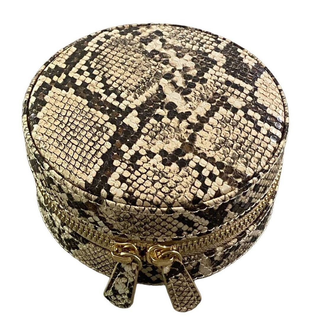 LONE WOLF WOLF DESIGNS Round Zip Jewelry Case Snake Embossed Tan Size ONE SIZE - 1 Thumbnail