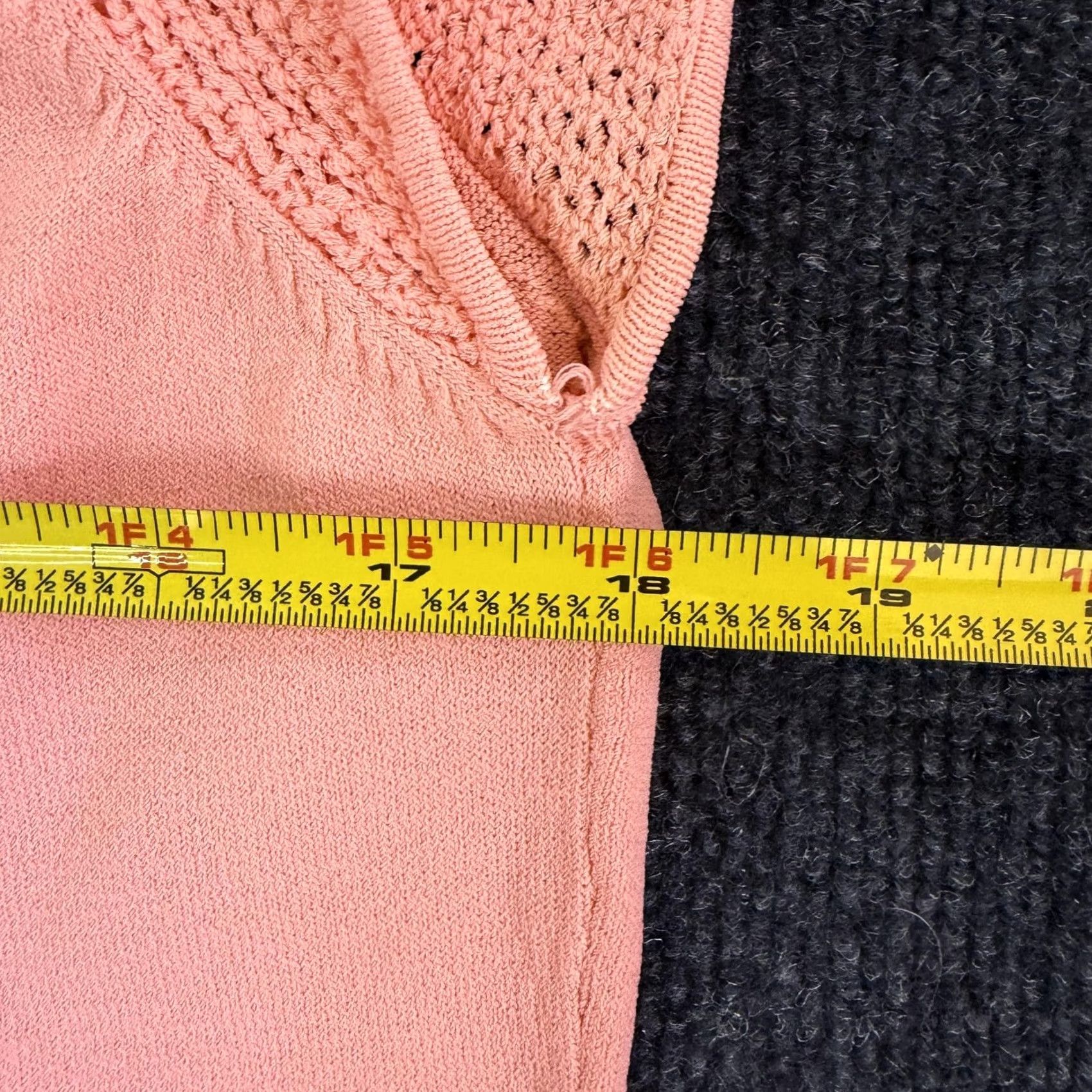 Pinko Carducci Blouse Womens XL Pink V Neck Crochet Cap Sleeve Embroidered Knit Top Size XL / US 12-14 / IT 48-50 - 5 Thumbnail