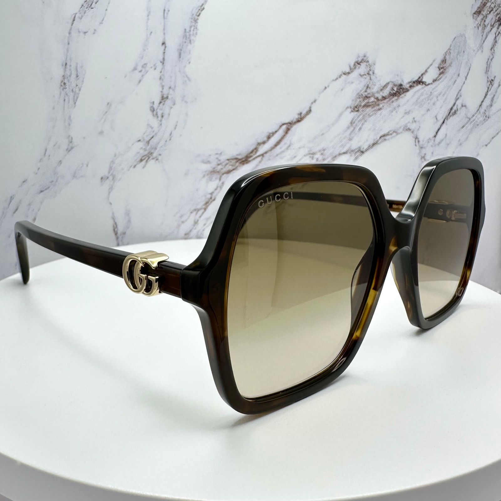 Gucci New GUCCI Sunglasses Brown Square Gold Metal GG Logo Size ONE SIZE - 1 Thumbnail