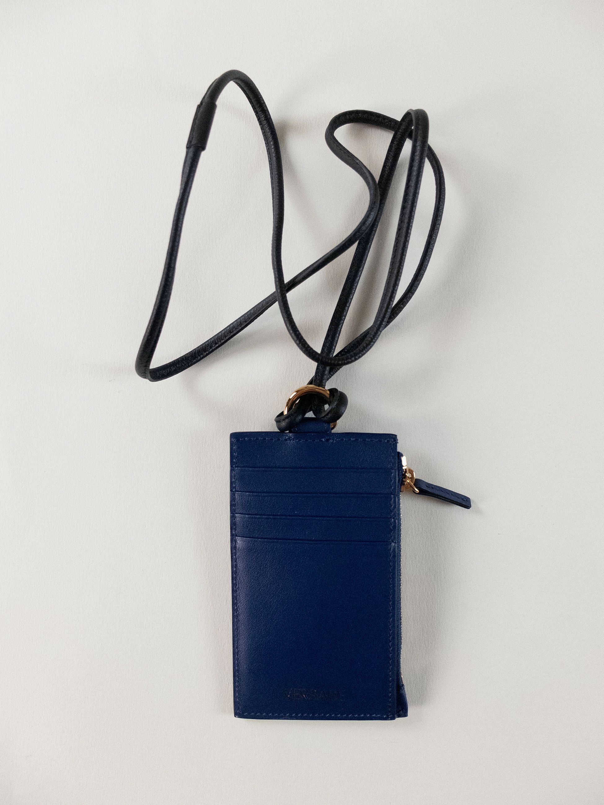 Versace VERSACE Medusa blue leather card holder with neck strap Size ONE SIZE - 1 Thumbnail