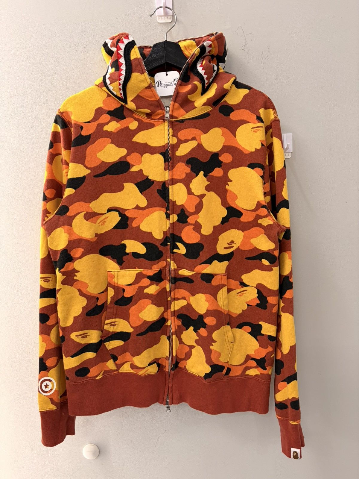 Bape Orange Camo Bape Fullzip Shark Hoodie Size US L / EU 52-54 / 3 - 1 Thumbnail