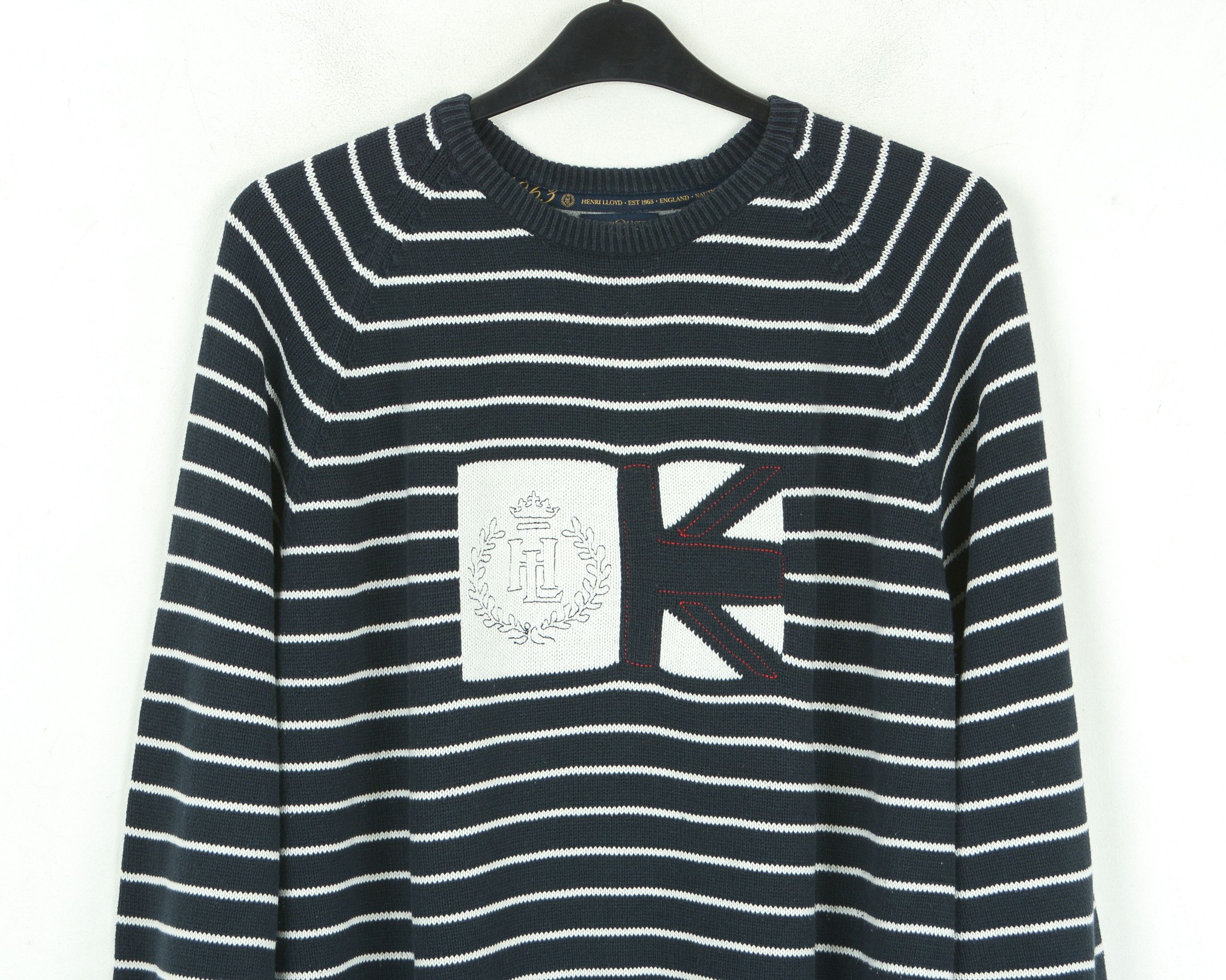 Henri Lloyd Mens XL Pullover Sweater Crew Neck Jumper Striped Logo Knit Size US XL / EU 56 / 4 - 2 Thumbnail