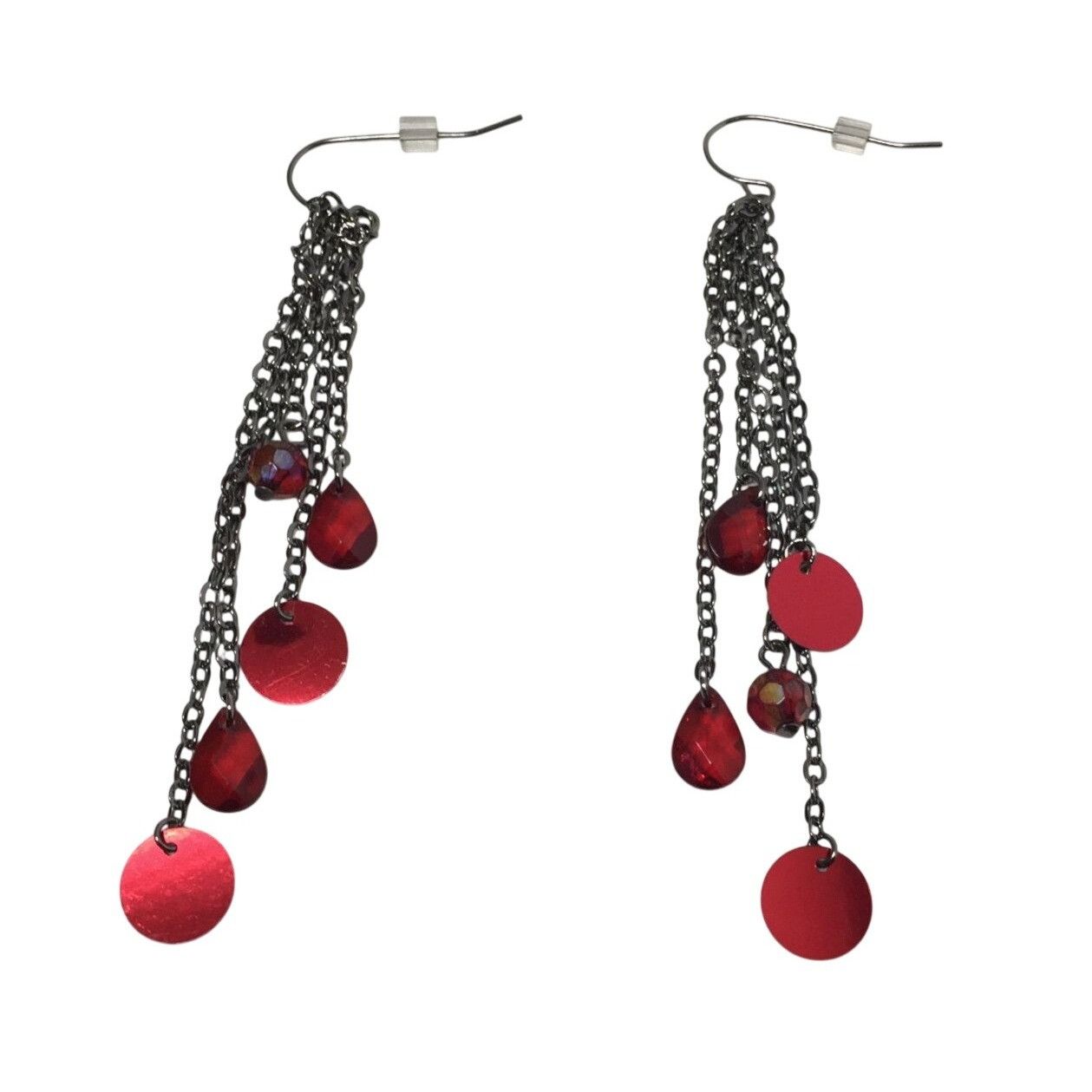 Other Women's Silver and Red Dangle Drop Earrings Size ONE SIZE - 1 Thumbnail