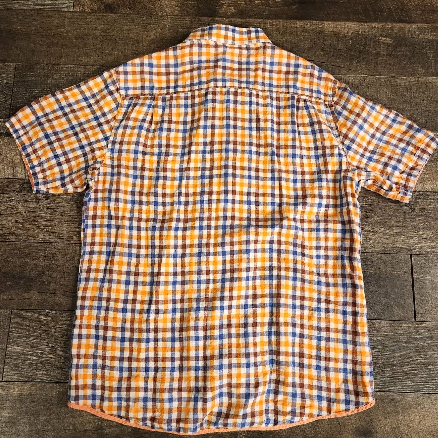 Vintage Bohio Shirt Mens XL Linen Short Sleeve Orange Blue Plaid Light Weight Beach Size US XL / EU 56 / 4 - 6 Thumbnail