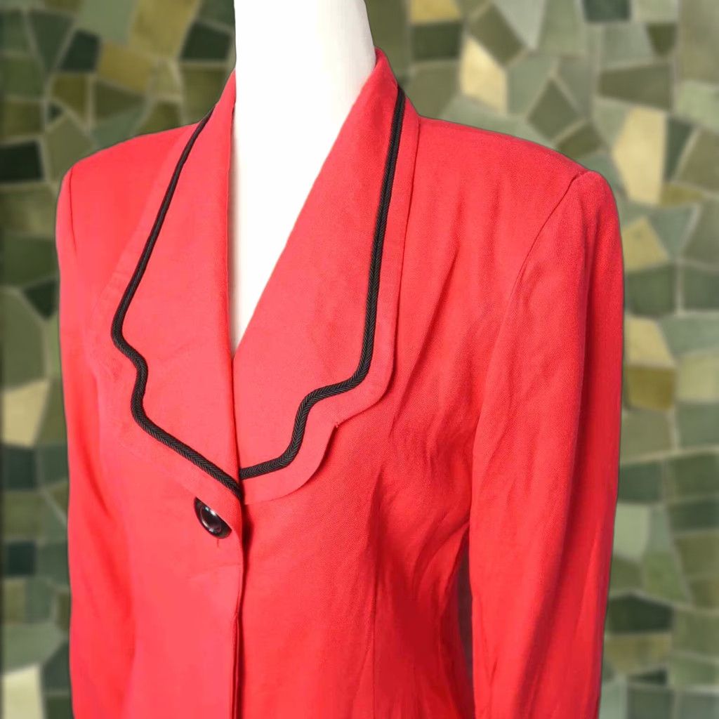 Liz Claiborne VINTAGE Liz Claiborne red blazer style midi dress 8P Ladies 90s Workwear Sheath Petite Red Size M / US 6-8 / IT 42-44 - 1 Thumbnail