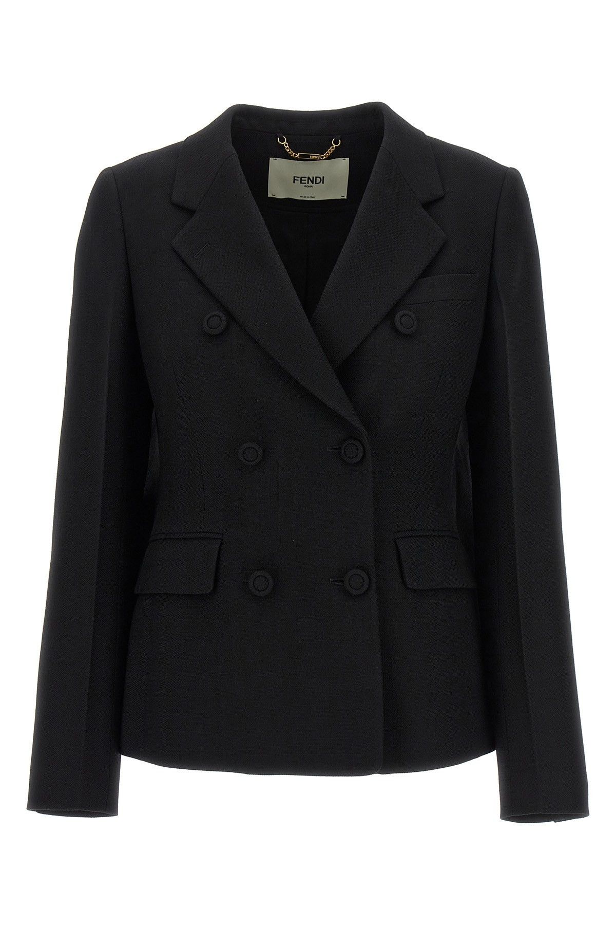 image of Fendi Double-Breasted Blazer in Black, Women's (Size XS)