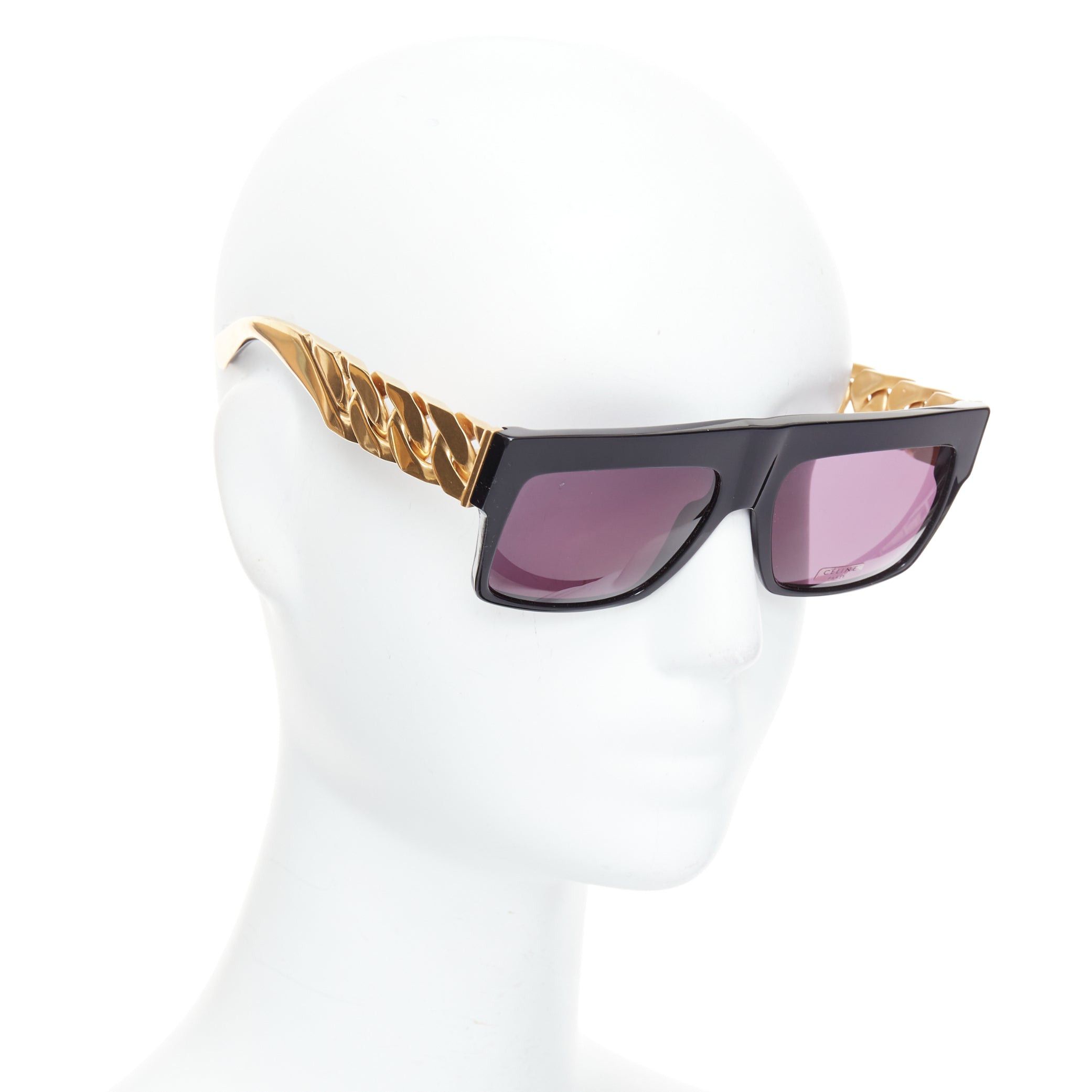 Celine rare CELINE Phoebe Philo Runway CL41019S gold chunky chain metal bar black sunglasses Size ONE SIZE - 1 Thumbnail