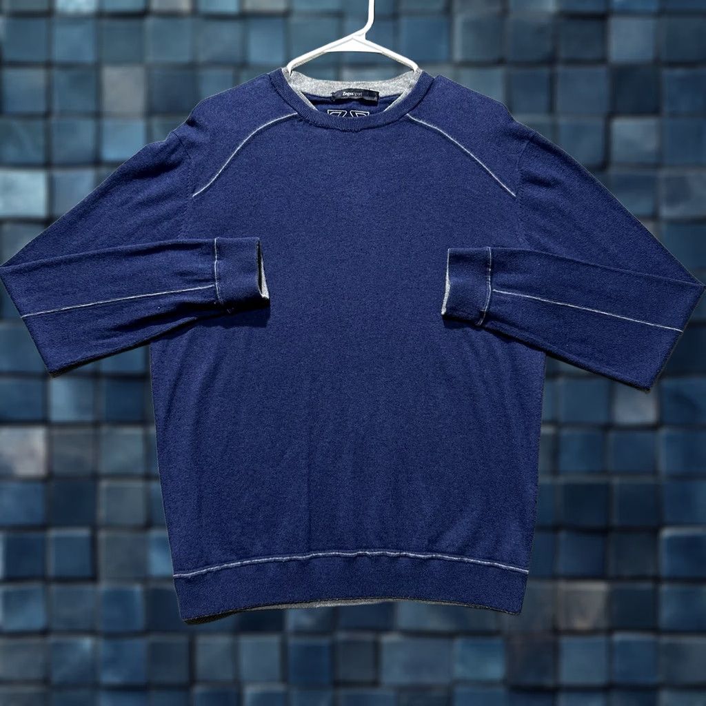 Ermenegildo Zegna Zegna Sport Sweater Mens XL Blue Cotton Cashmere Blend Crewneck Pullover Knit Casual Sports Mens Regular Size M Size US M / EU 48-50 / 2 - 1 Thumbnail
