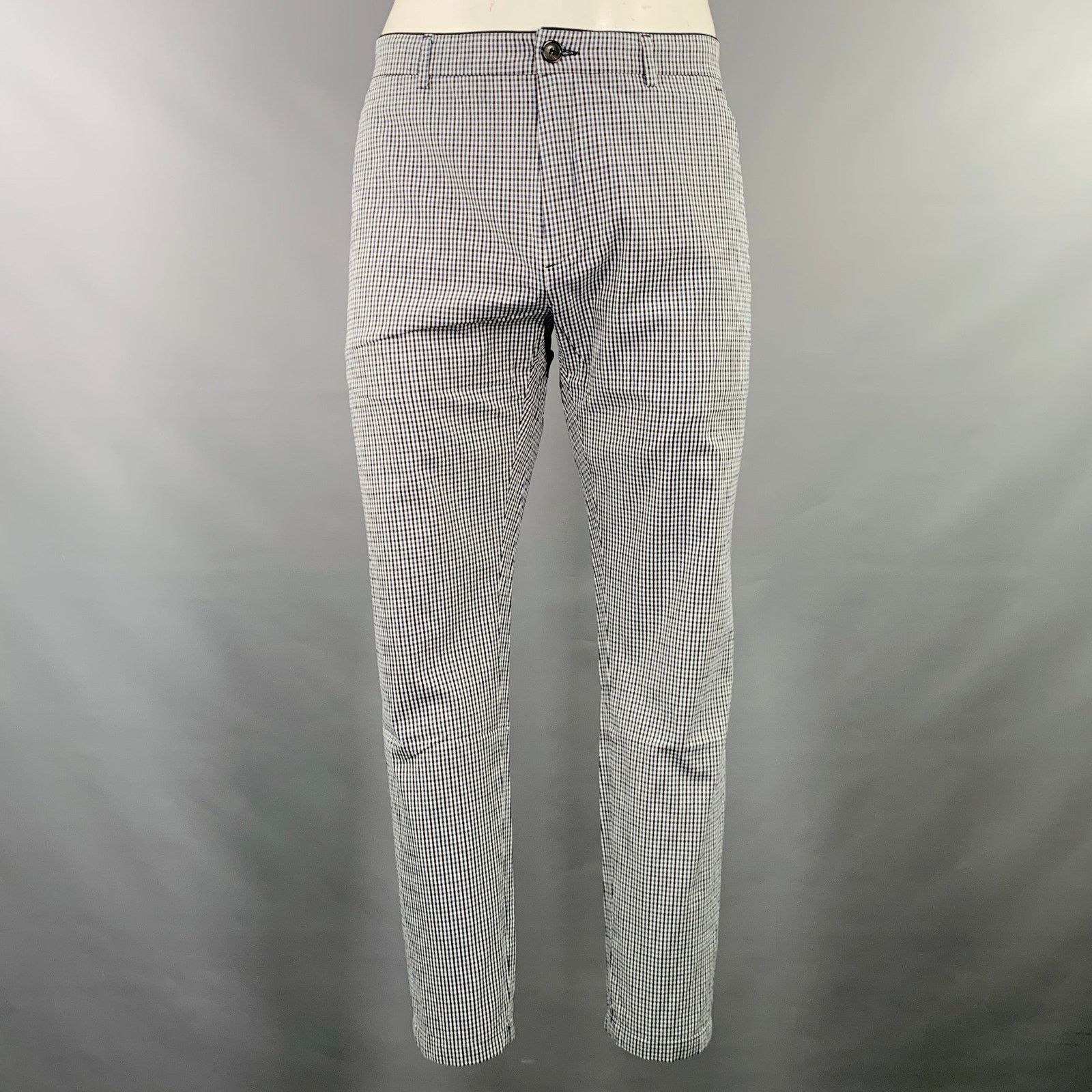 DEPARTMENT5 Size 35 White Navy Black Plaid Cotton Blend Casual Pants Size US 35 - 1 Thumbnail