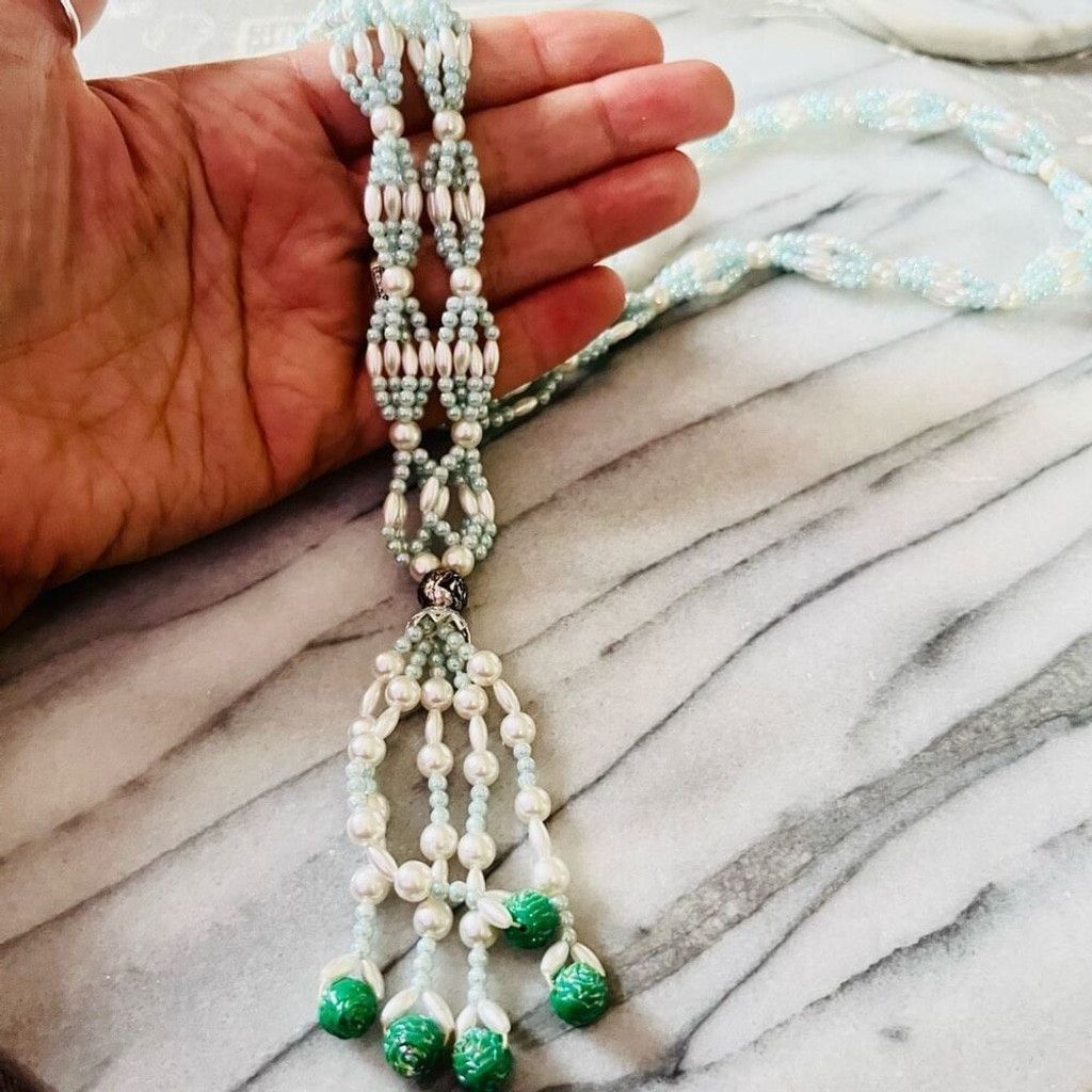 Vintage Vintage Faux Pearl Beaded Necklace Blue White Green Rose Size ONE SIZE - 5 Thumbnail