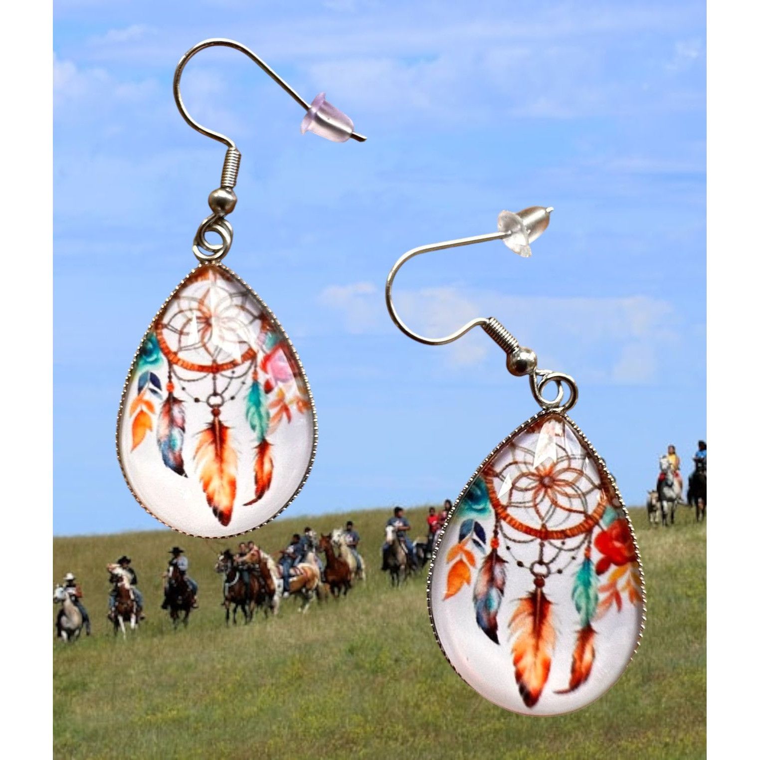 Handmade Native American Dreamcatcher Earrings New Teardrop Feathers Size ONE SIZE - 11 Thumbnail