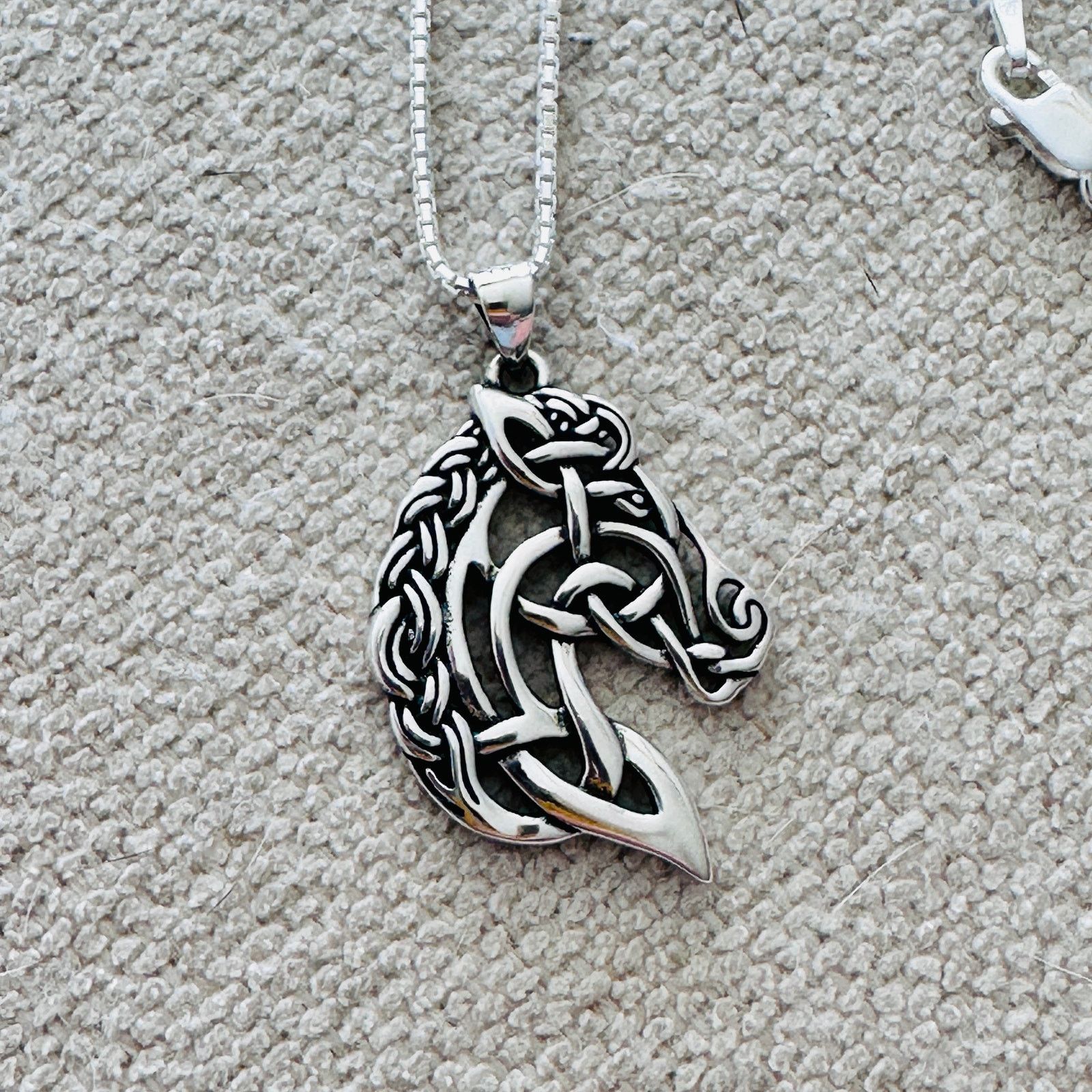 The Unbranded Brand Sterling Silver Celtic Horse Pendant Necklace-18" Box Chain Size ONE SIZE - 2 Thumbnail
