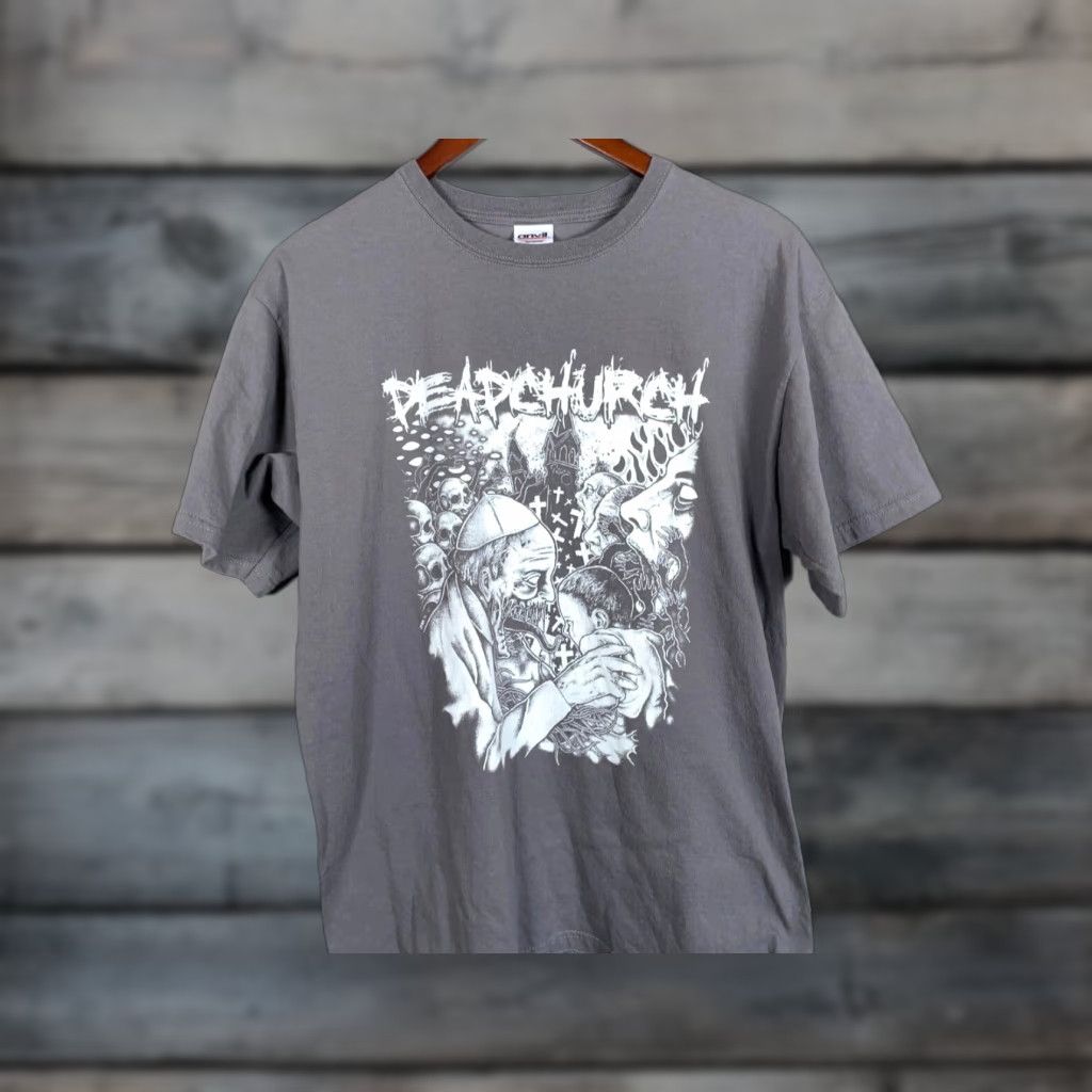 Anvil VINTAGE Dead Church Band T-Shirt Mens Large Gray Cotton Graphic Print Rock Metal 90s Size US L / EU 52-54 / 3 - 1 Thumbnail