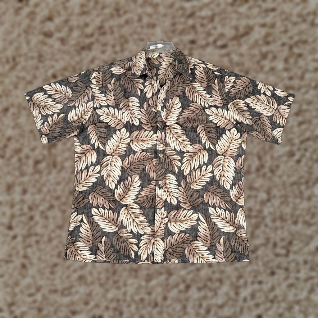 Vintage Hawaiian Shirt Unbranded Button-Up Floral Short Sleeve Gray Beige Adult Large X-Large Rayon Inside Out Size US L / EU 52-54 / 3 - 1 Thumbnail