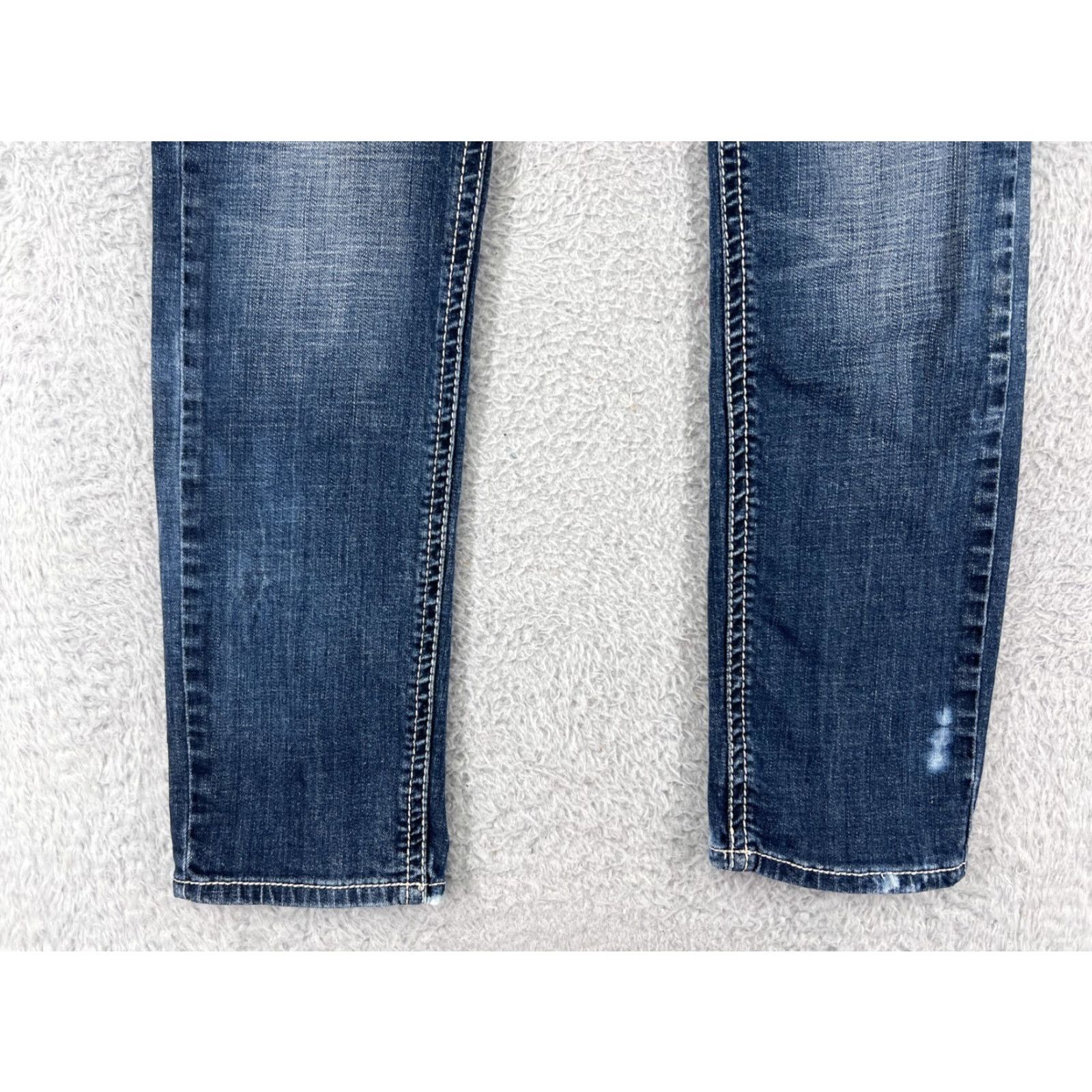 Vintage Premiere Jeans Women 7 Blue Denim Distressed Embroidered Rhinestone Studded 5-Pocket Straight Slim Jeans Fall Spring Summer Womens Size 28" / US 6 / IT 42 - 6 Thumbnail